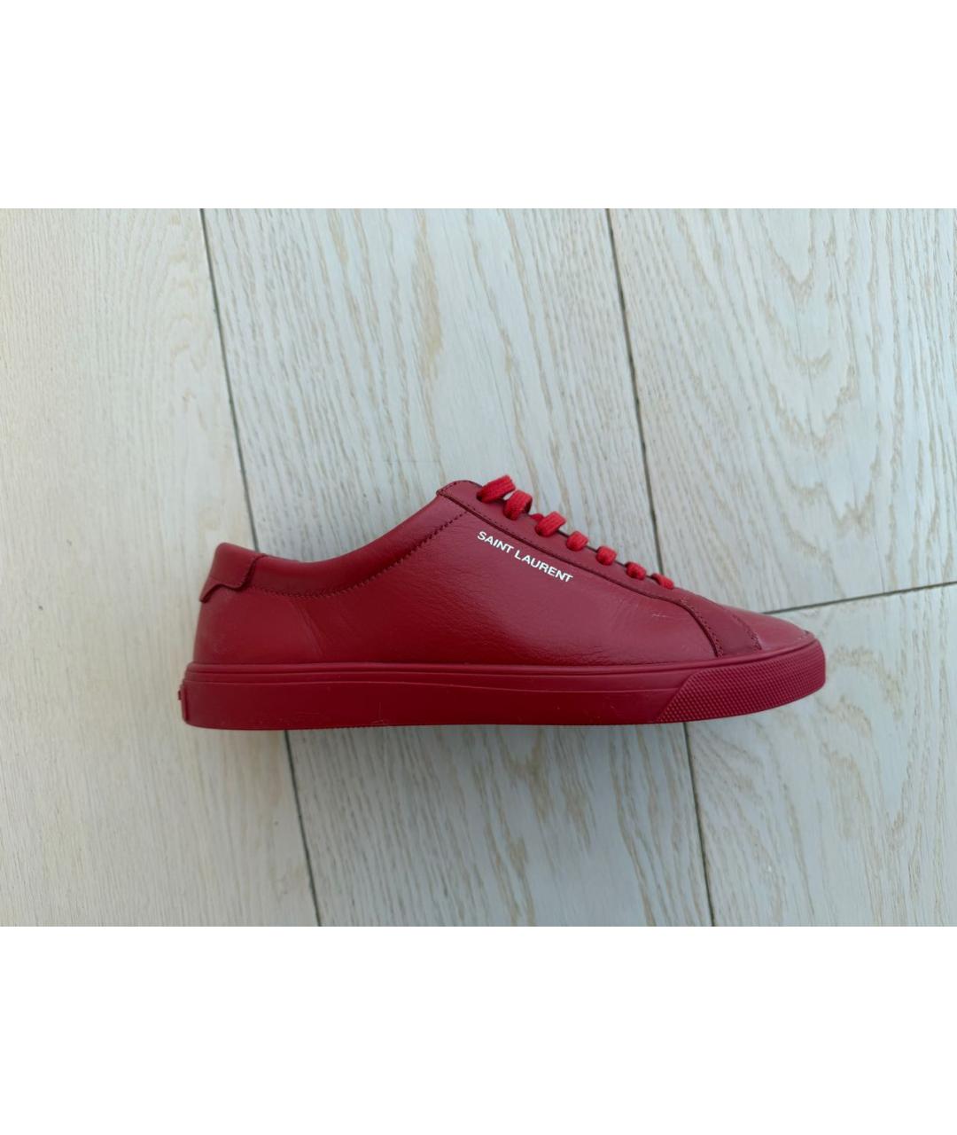 SAINT LAURENT Бордовые кожаные кеды, фото 5