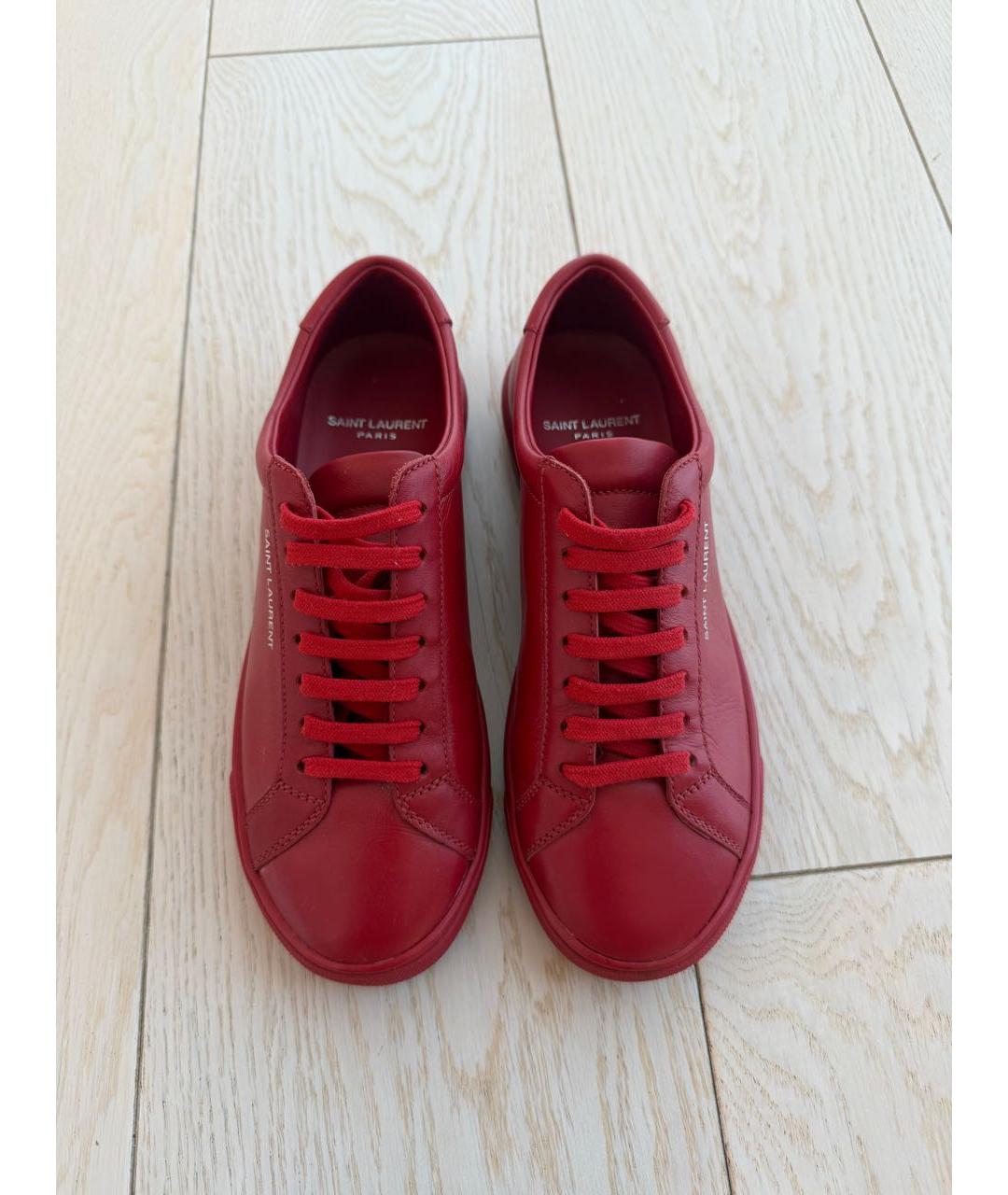 SAINT LAURENT Бордовые кожаные кеды, фото 2