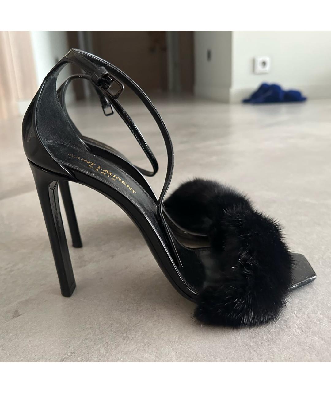 SAINT LAURENT Черные кожаные босоножки, фото 7