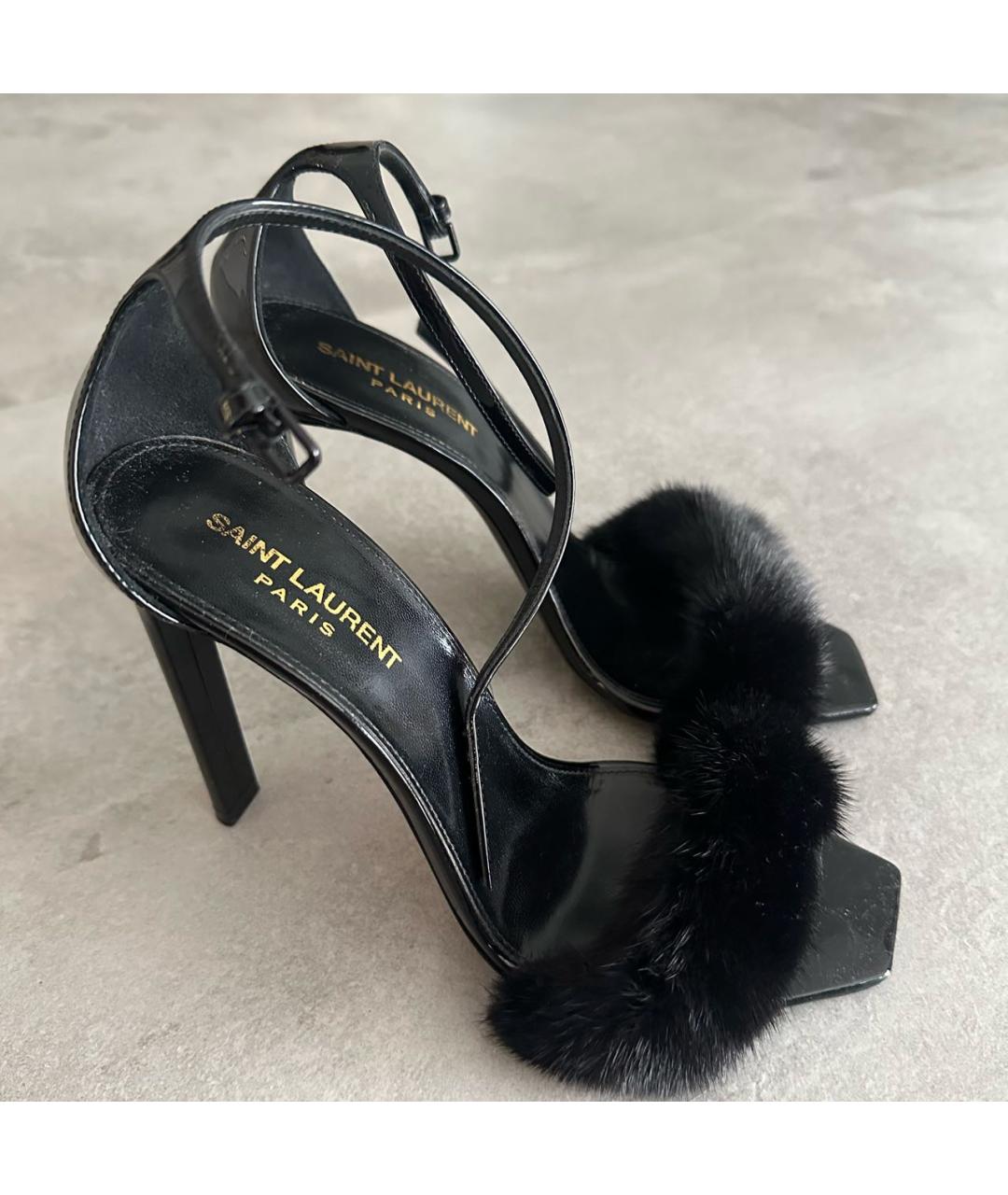 SAINT LAURENT Черные кожаные босоножки, фото 5
