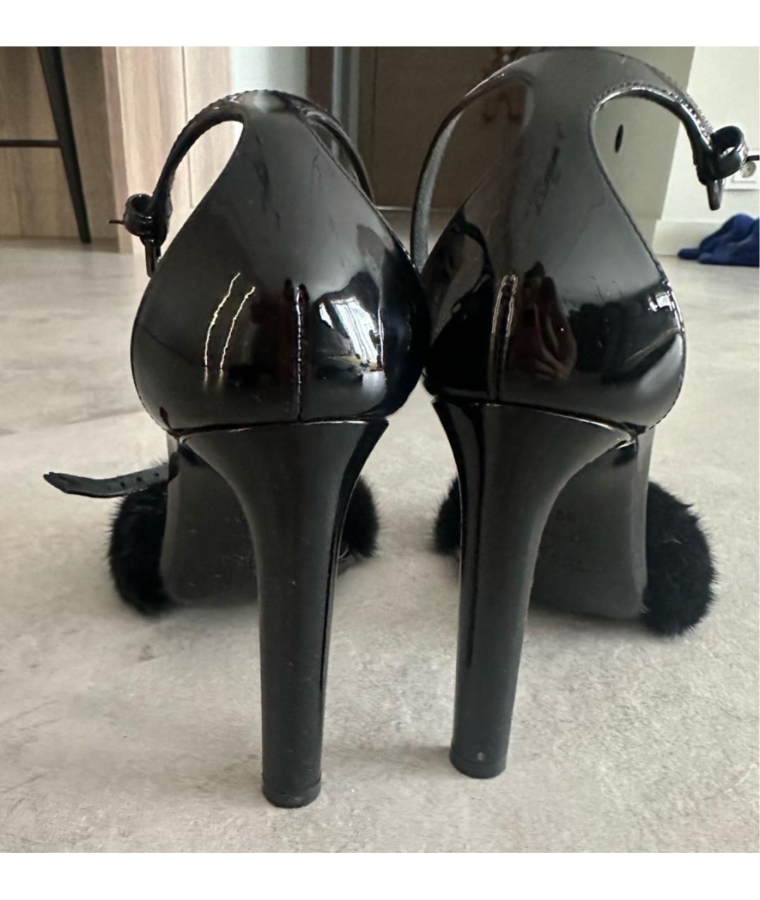 SAINT LAURENT Черные кожаные босоножки, фото 2
