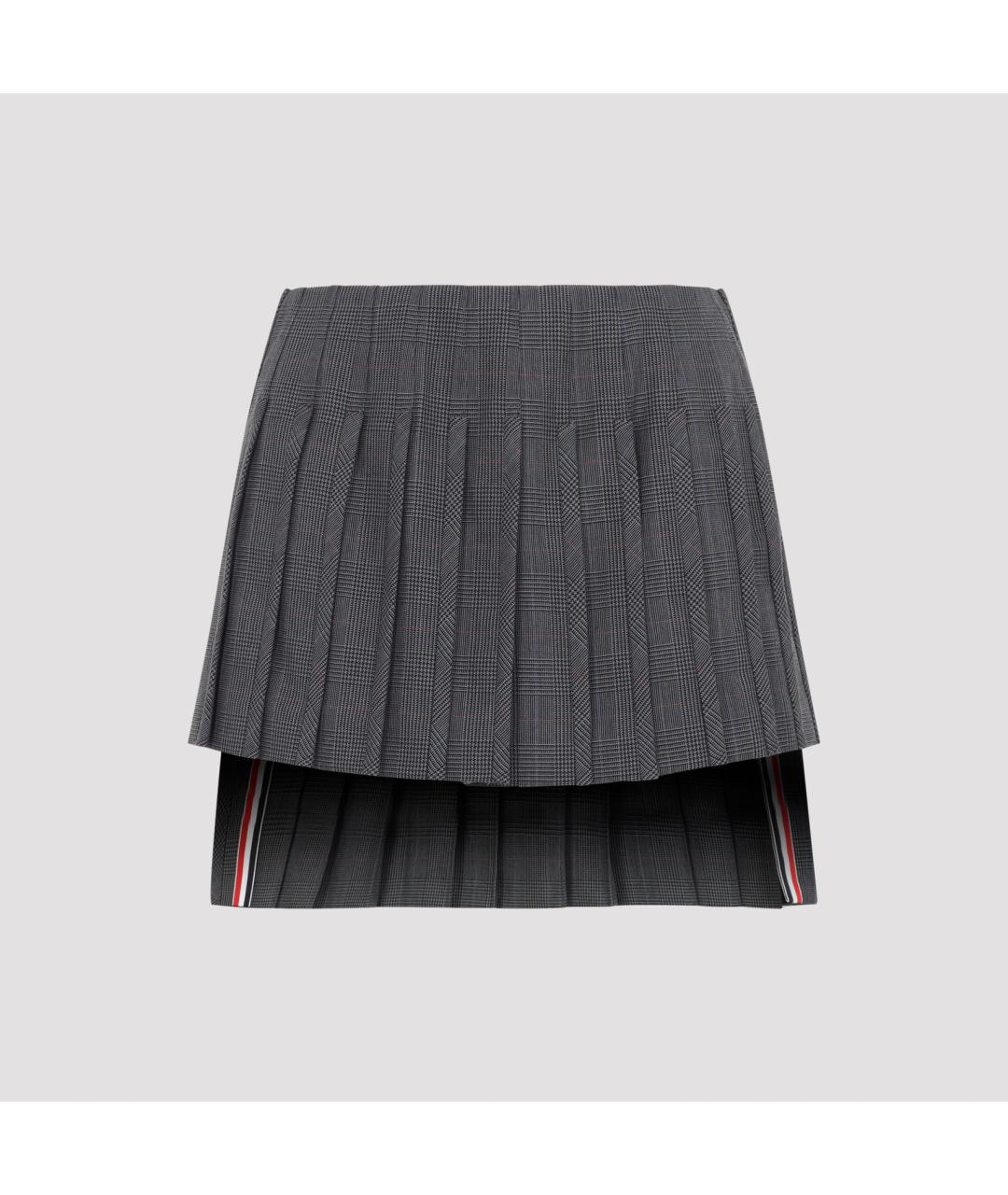 THOM BROWNE Серая шерстяная юбка мини, фото 3