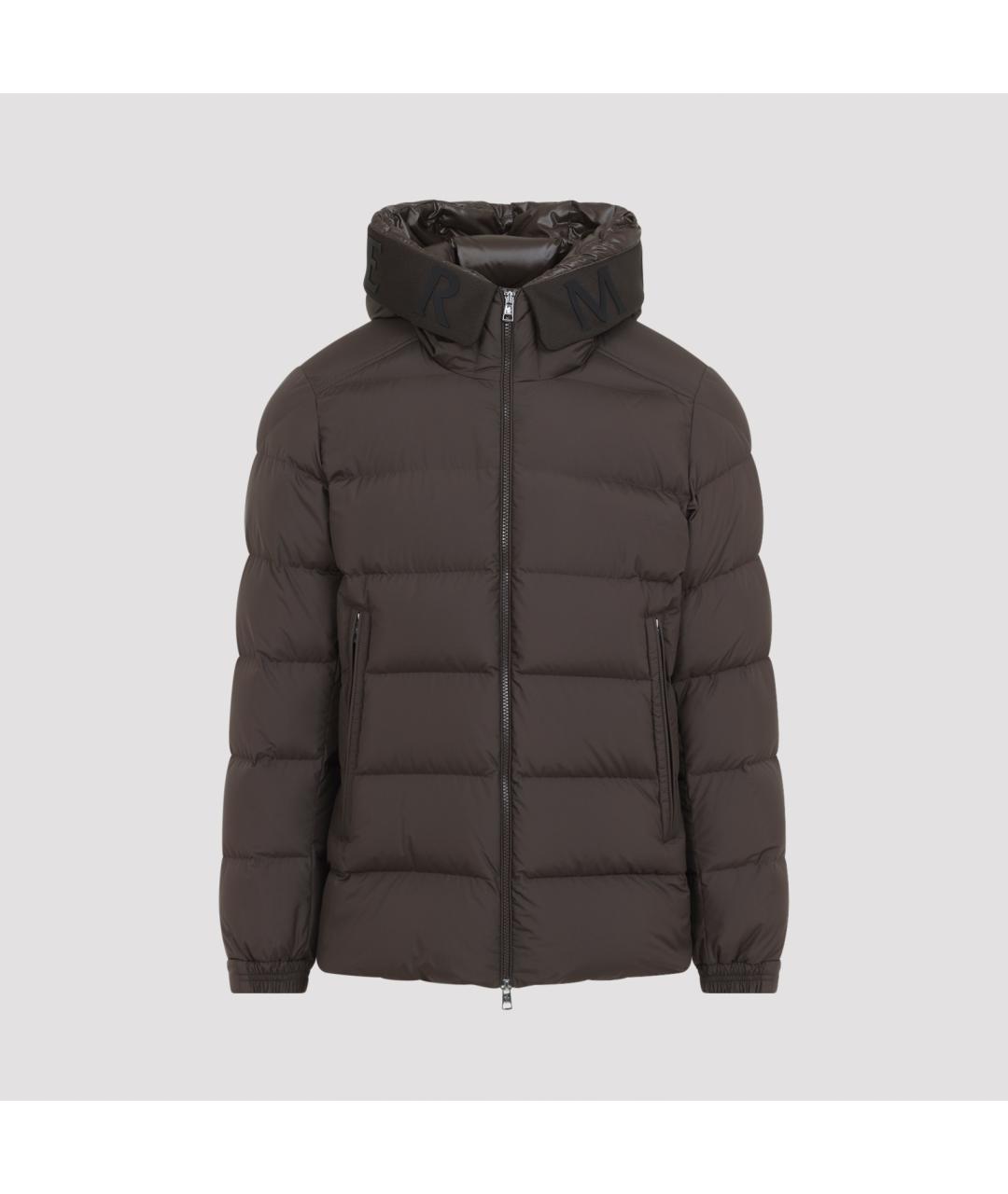 MONCLER Коричневый полиэстеровый пуховик, фото 2