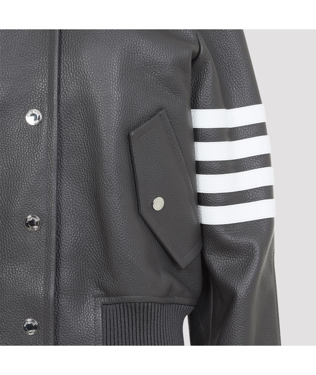 THOM BROWNE Серая кожаная куртка, фото 4