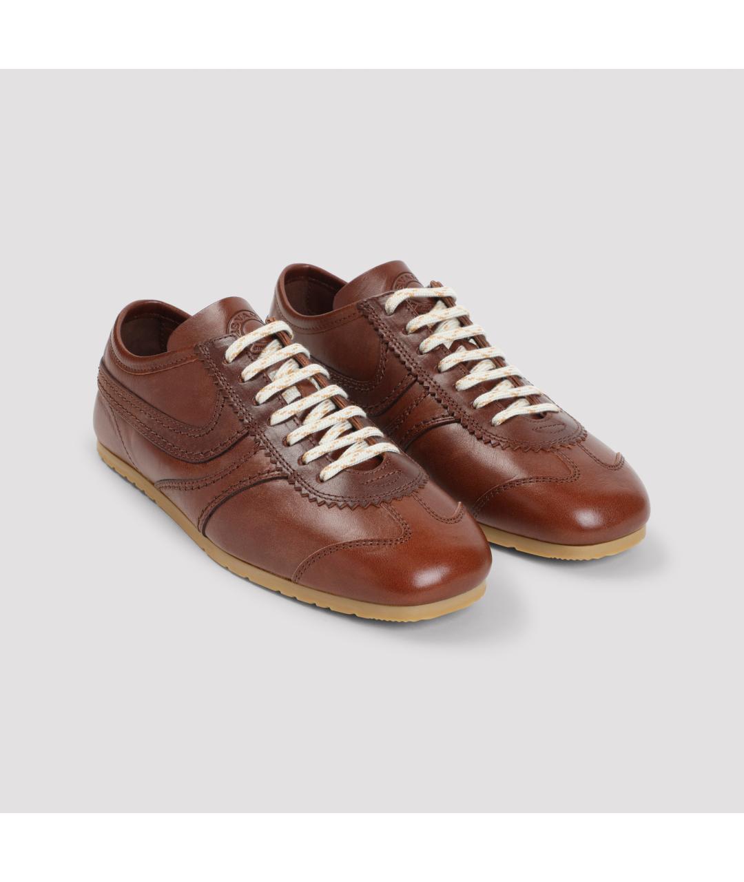 DRIES VAN NOTEN Бордовые кожаные кроссовки, фото 4
