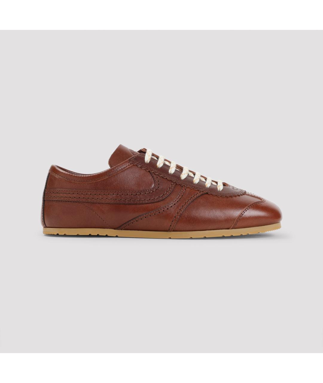 DRIES VAN NOTEN Бордовые кожаные кроссовки, фото 2