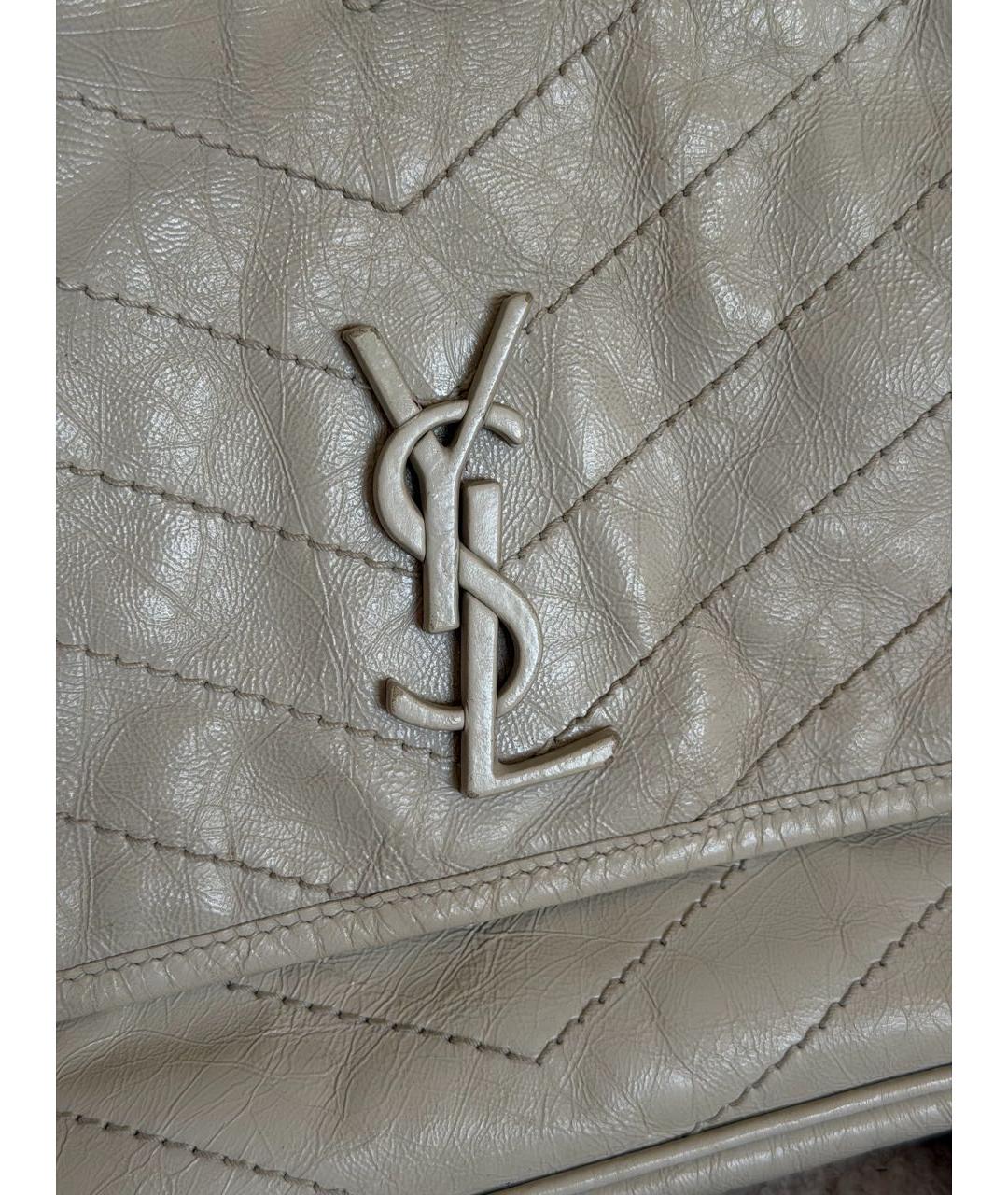 SAINT LAURENT Бежевая кожаная сумка через плечо, фото 5