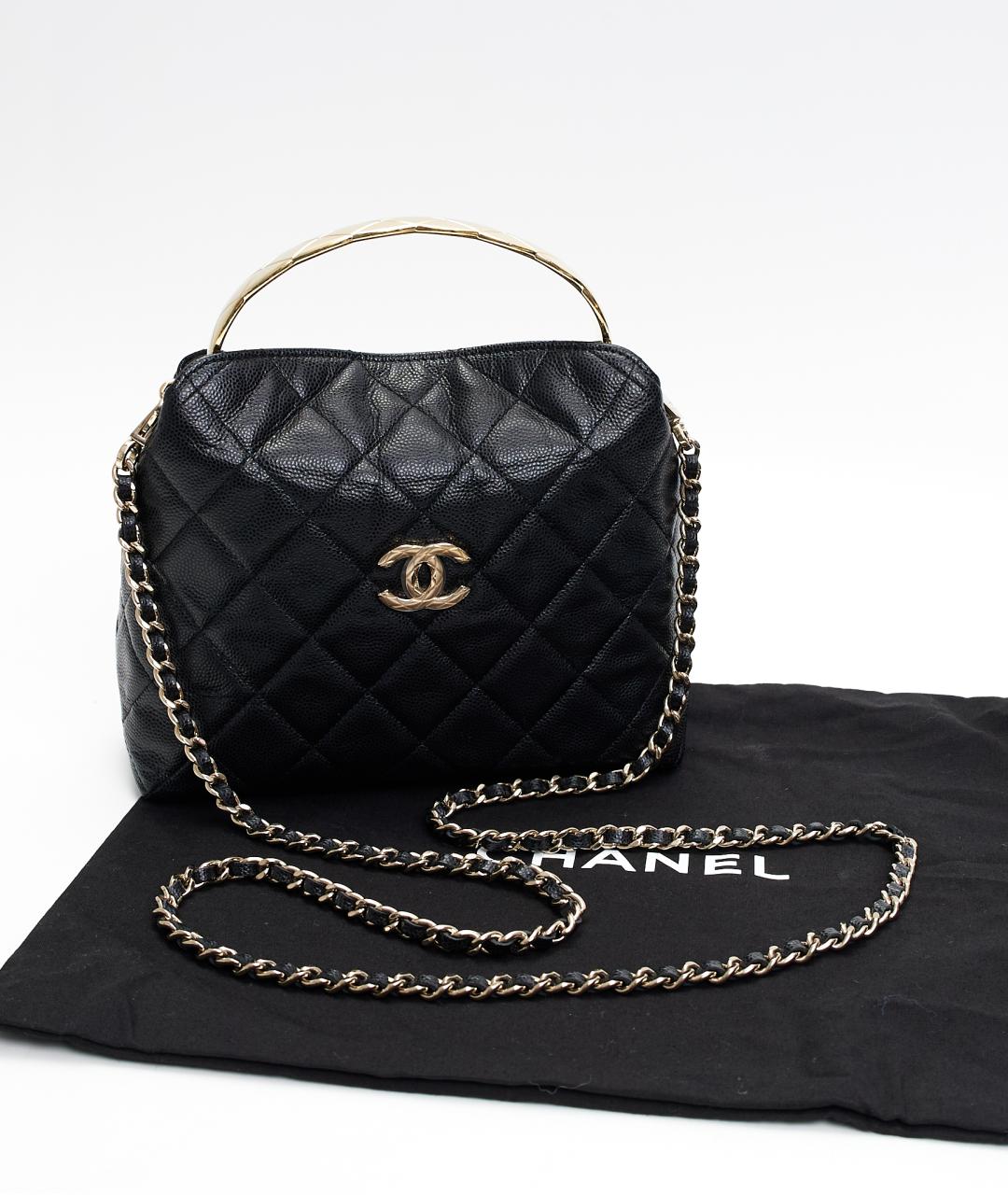 CHANEL Черная кожаная сумка с короткими ручками, фото 8