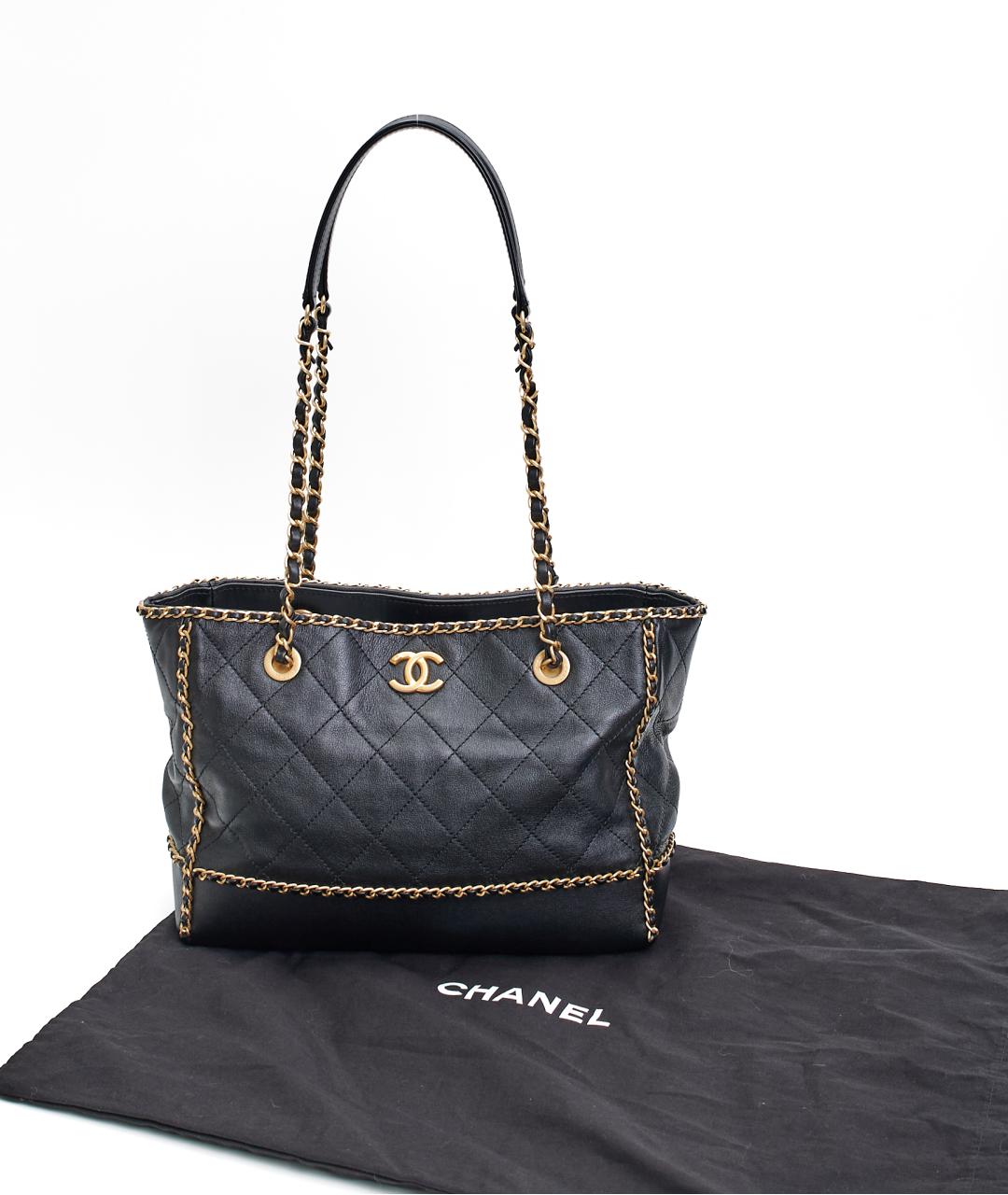 CHANEL Черная кожаная сумка тоут, фото 8