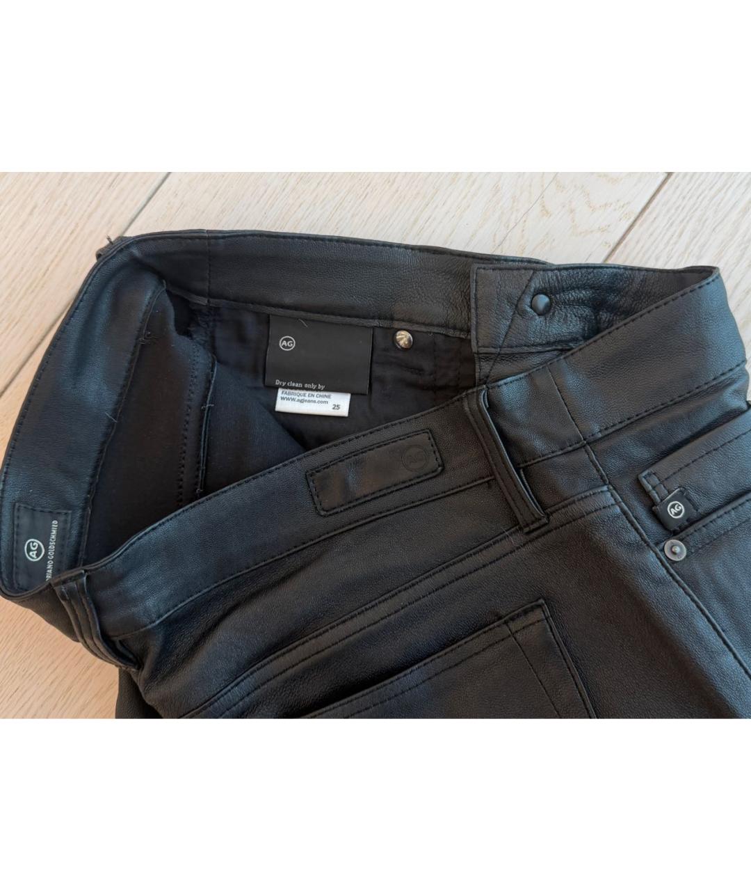AG JEANS Черные кожаные брюки узкие, фото 4