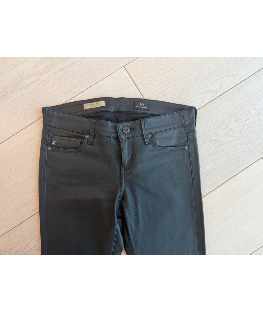 AG JEANS Черные кожаные брюки узкие, фото 3