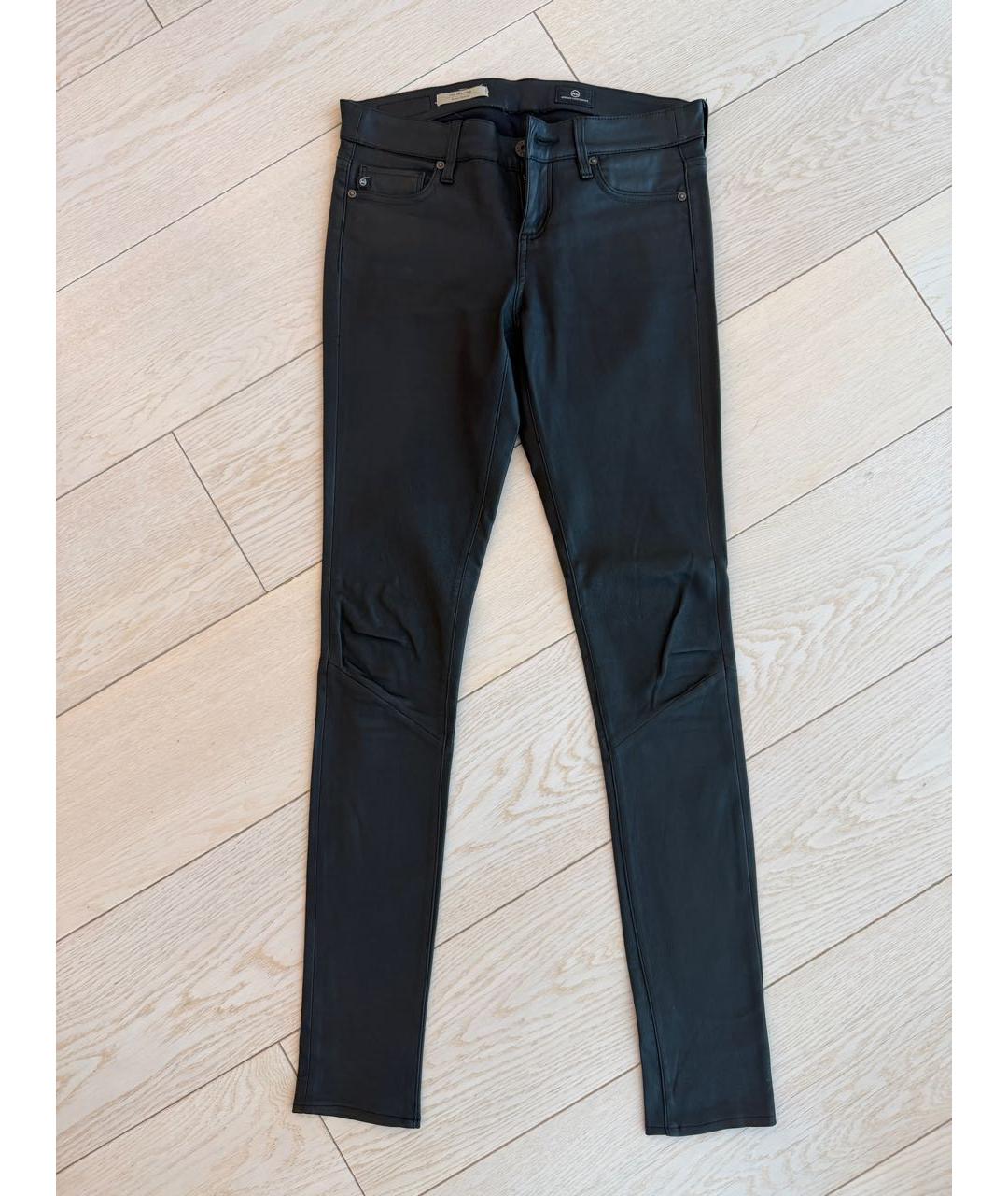 AG JEANS Черные кожаные брюки узкие, фото 5