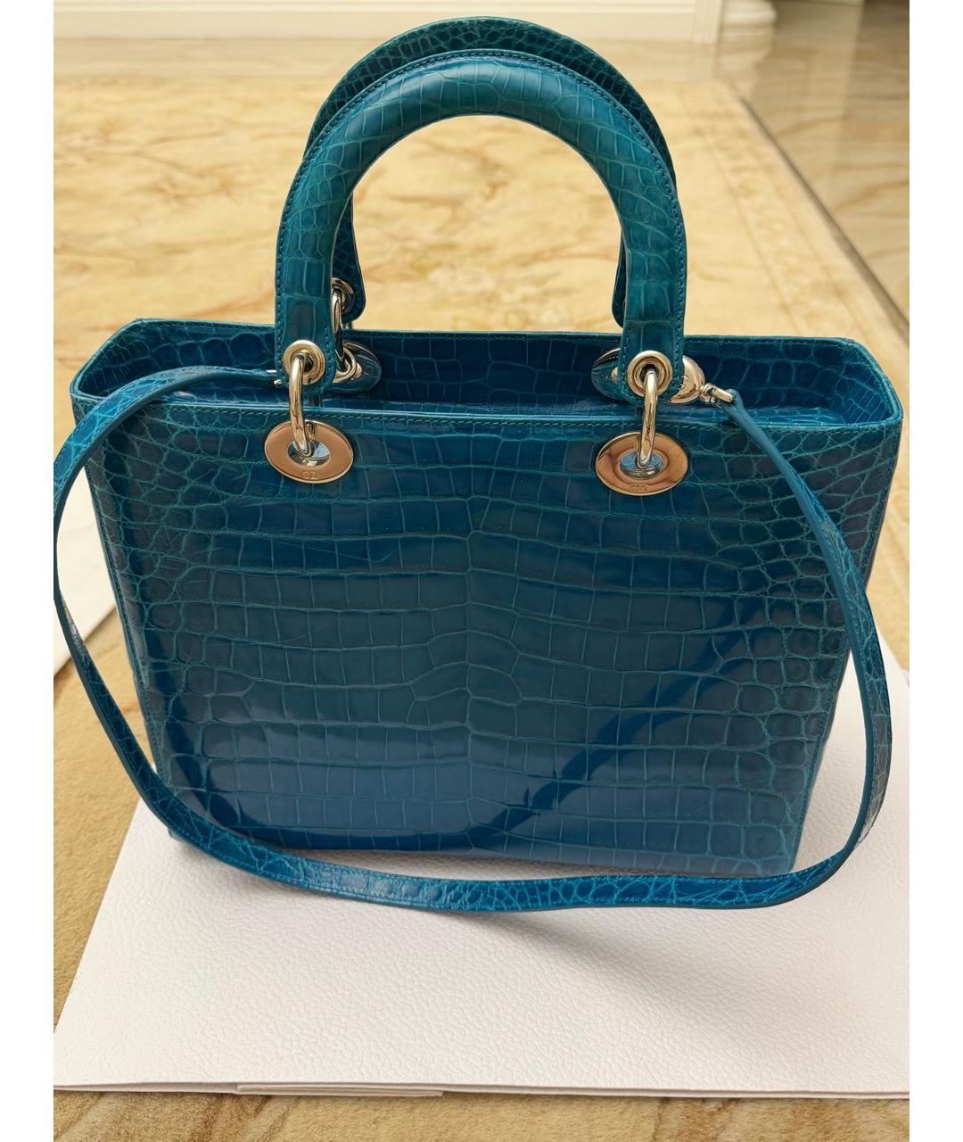 CHRISTIAN DIOR Бирюзовая сумка через плечо из кожи крокодила, фото 3