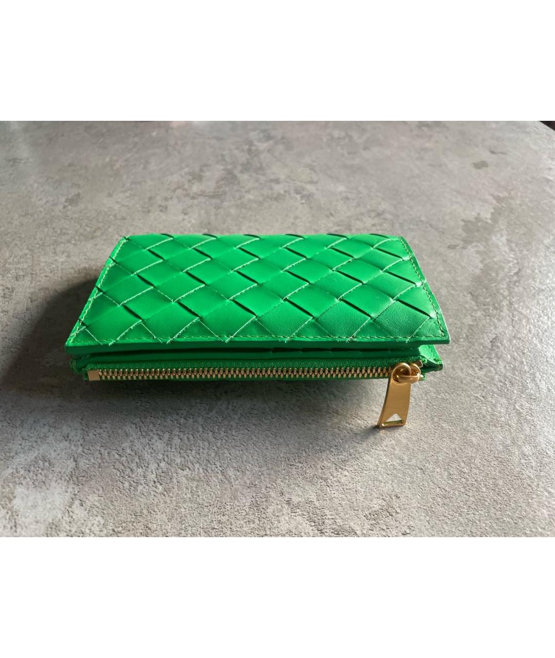 BOTTEGA VENETA Зеленый кожаный кошелек, фото 2