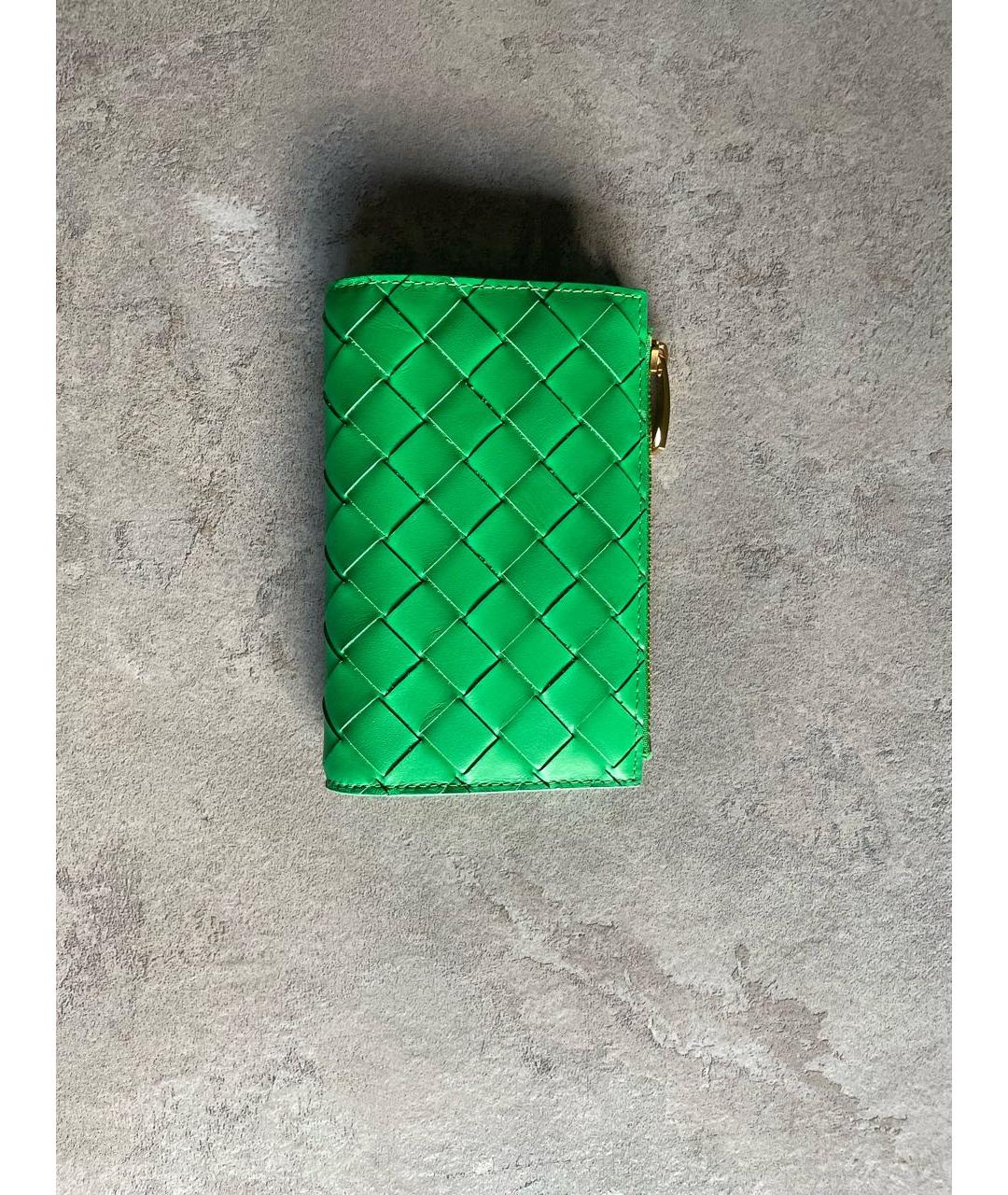 BOTTEGA VENETA Зеленый кожаный кошелек, фото 6