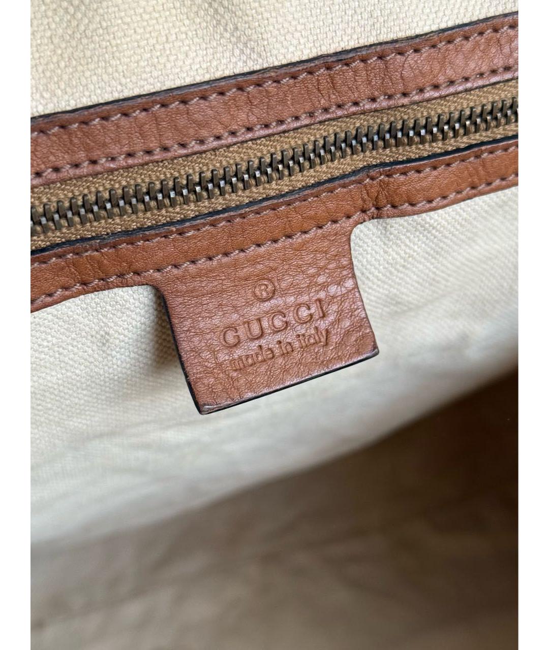GUCCI Коричневая тканевая сумка с короткими ручками, фото 6