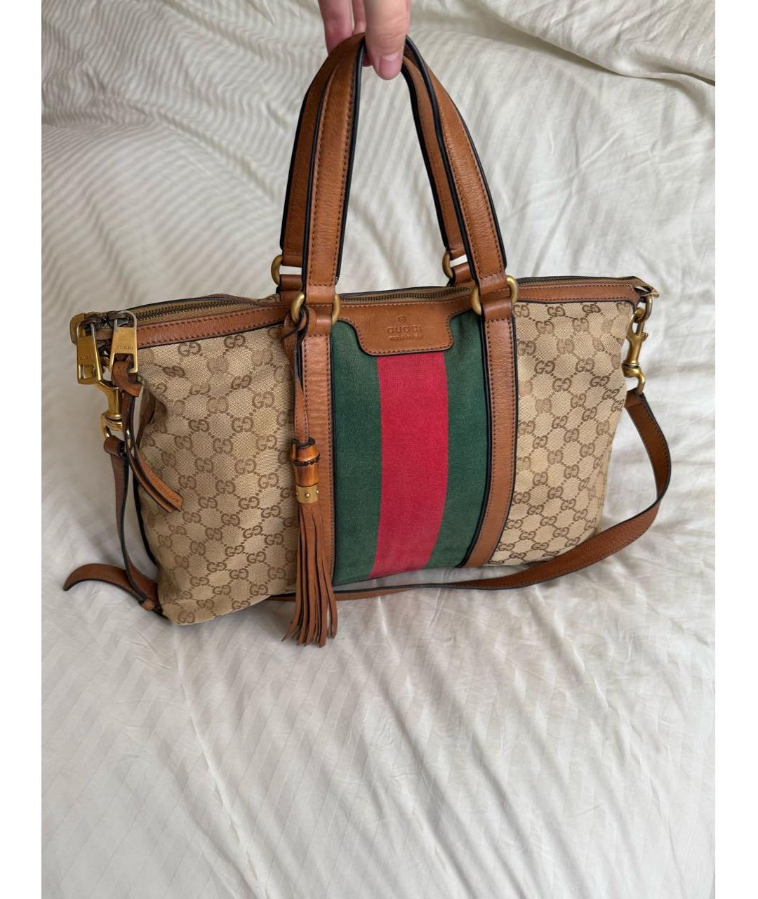 GUCCI Коричневая тканевая сумка с короткими ручками, фото 9