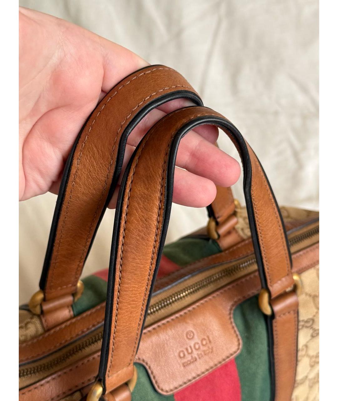 GUCCI Коричневая тканевая сумка с короткими ручками, фото 4