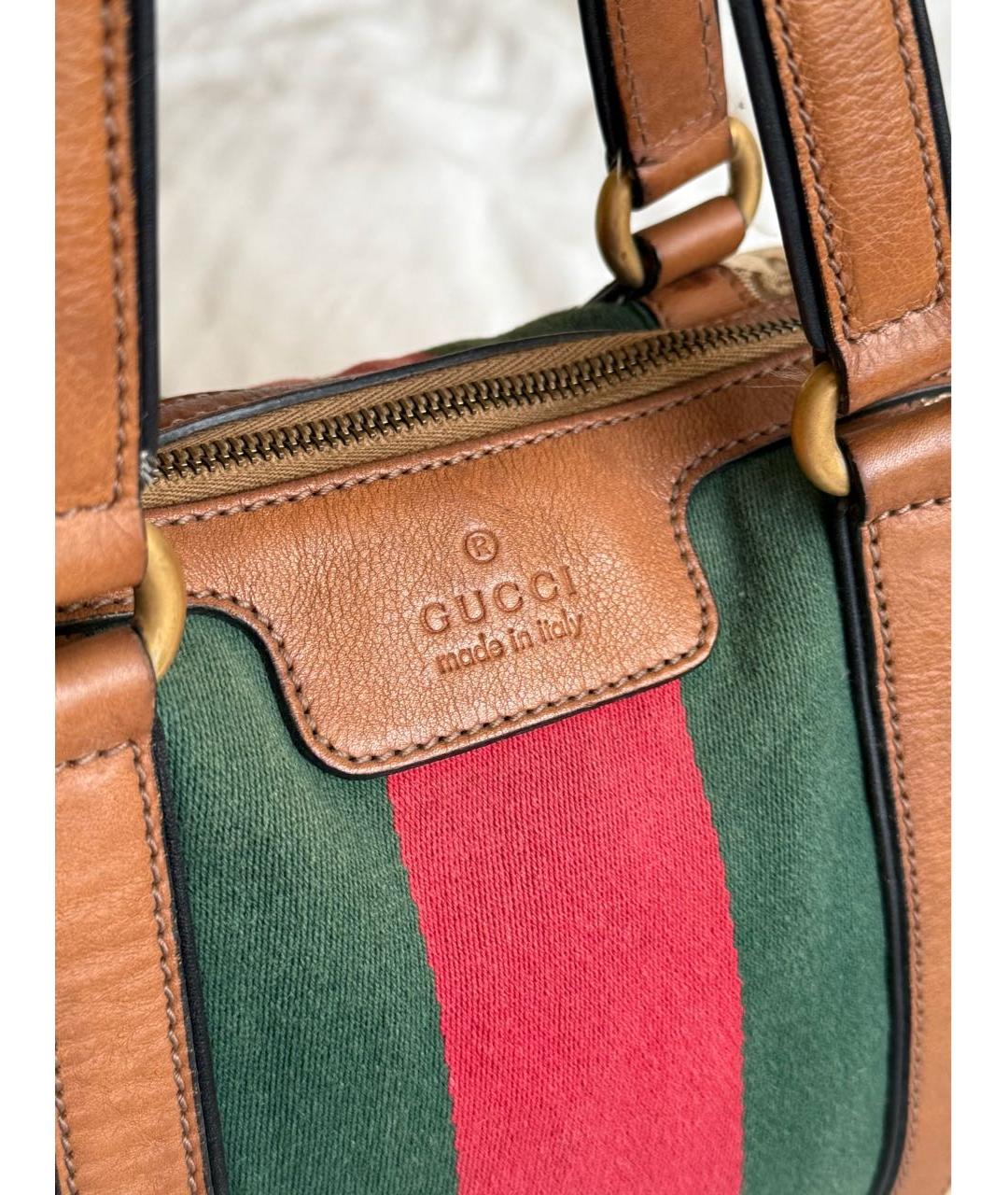 GUCCI Коричневая тканевая сумка с короткими ручками, фото 5