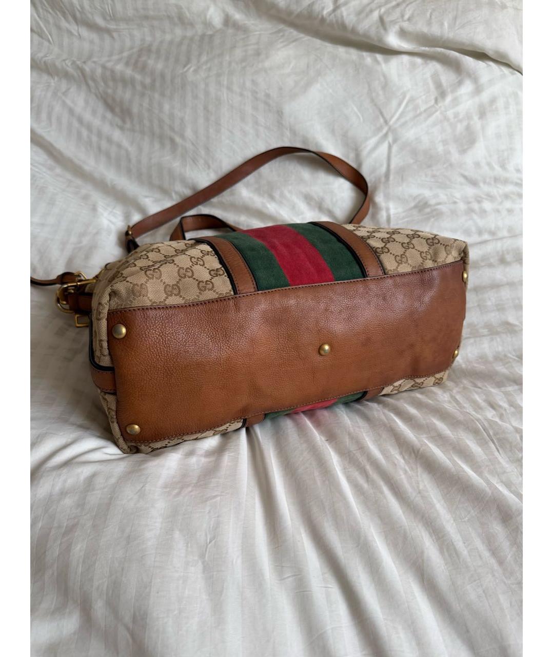 GUCCI Коричневая тканевая сумка с короткими ручками, фото 3