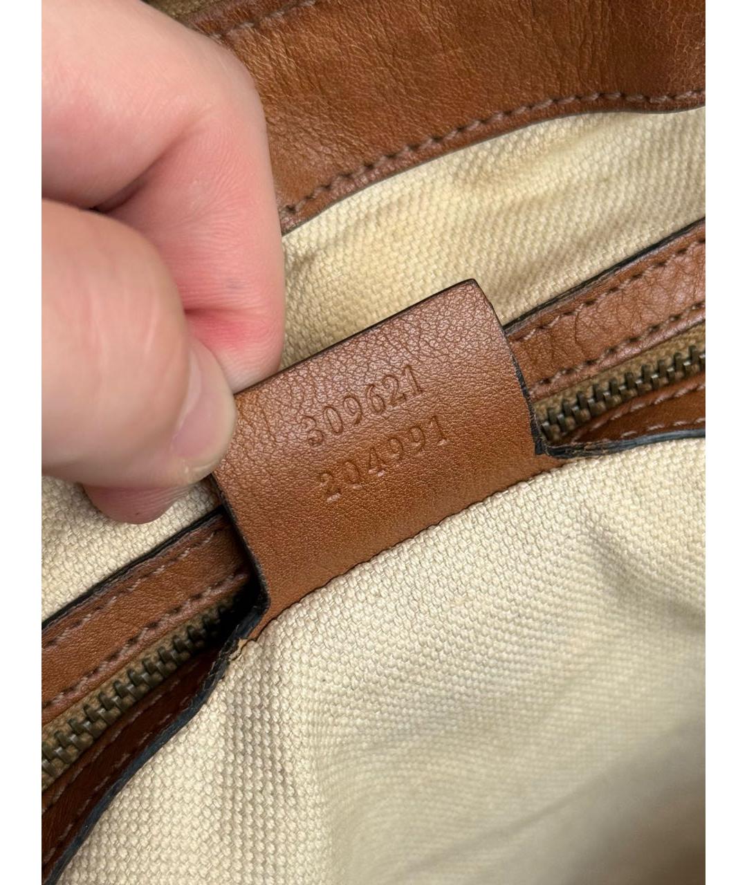 GUCCI Коричневая тканевая сумка с короткими ручками, фото 7