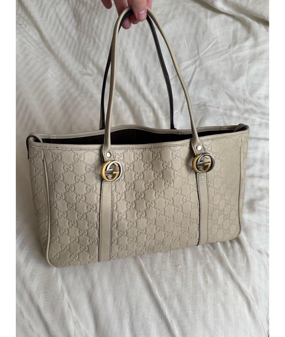 GUCCI Бежевая кожаная сумка тоут, фото 7