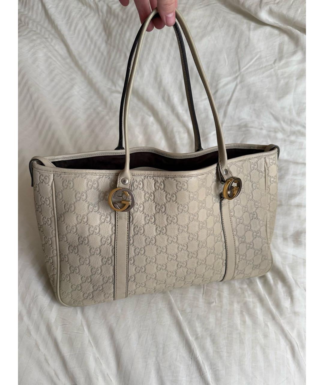 GUCCI Бежевая кожаная сумка тоут, фото 2