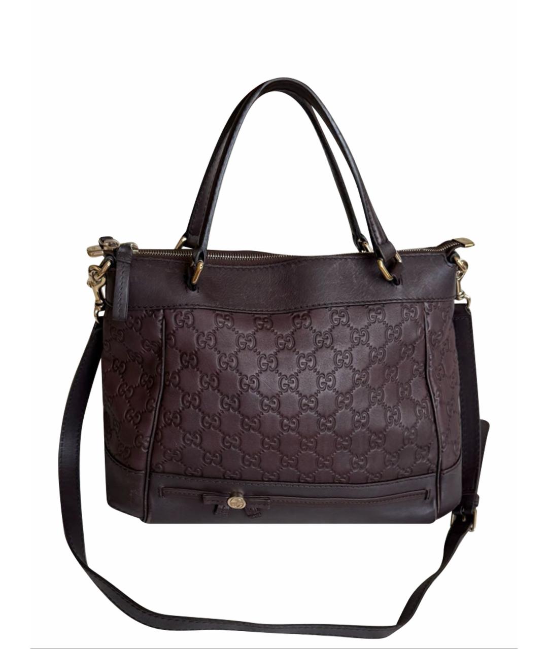 GUCCI Коричневая кожаная сумка с короткими ручками, фото 1