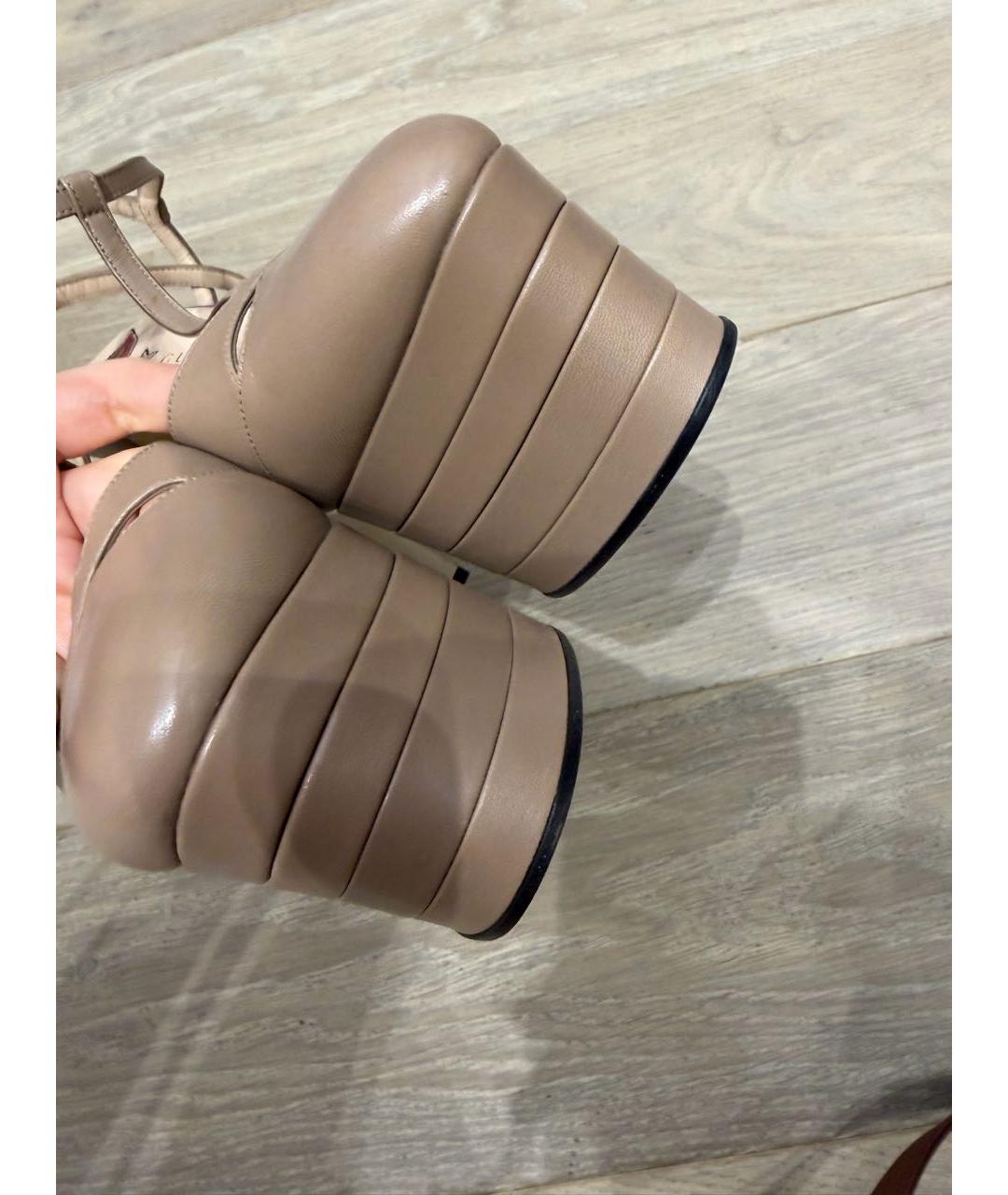 GUCCI Бежевые кожаные босоножки, фото 4