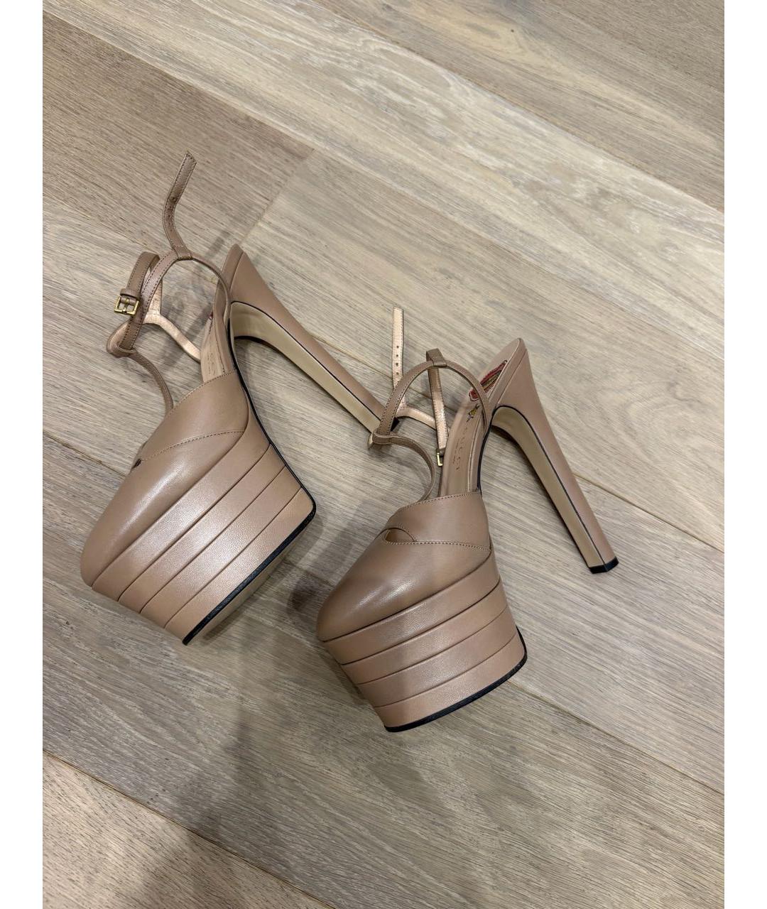 GUCCI Бежевые кожаные босоножки, фото 6