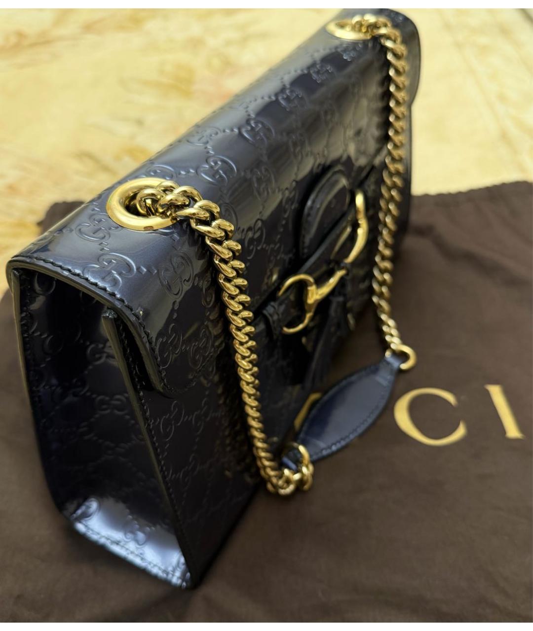 GUCCI Темно-синяя сумка через плечо из лакированной кожи, фото 2