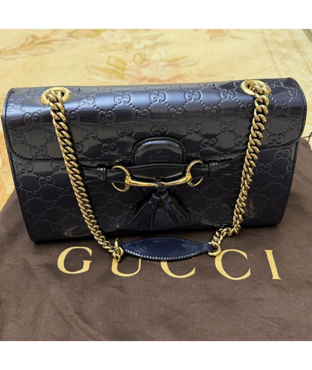 GUCCI Темно-синяя сумка через плечо из лакированной кожи, фото 5