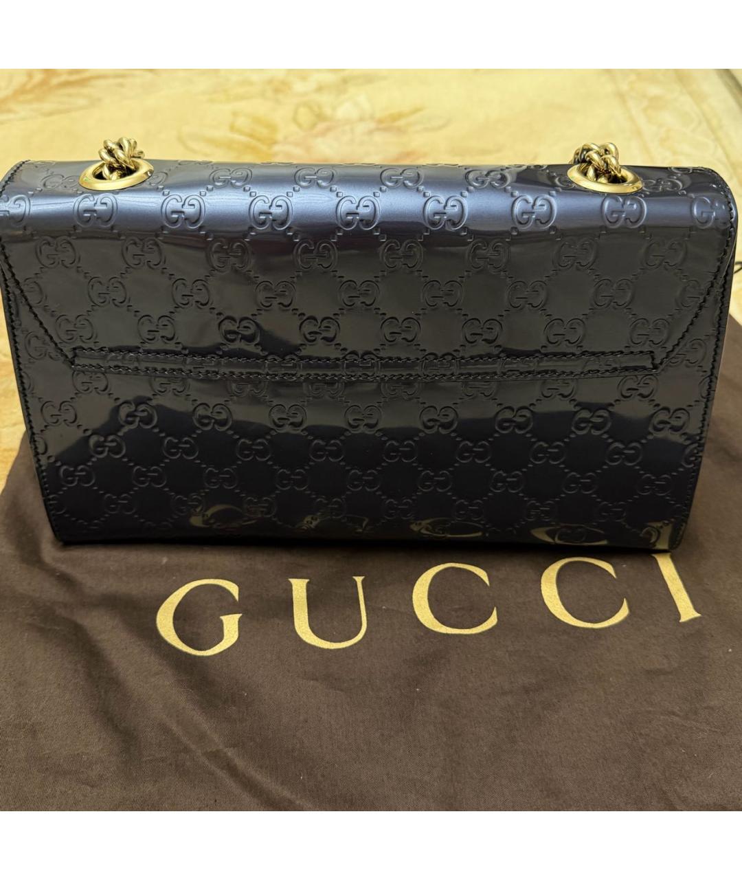 GUCCI Темно-синяя сумка через плечо из лакированной кожи, фото 3