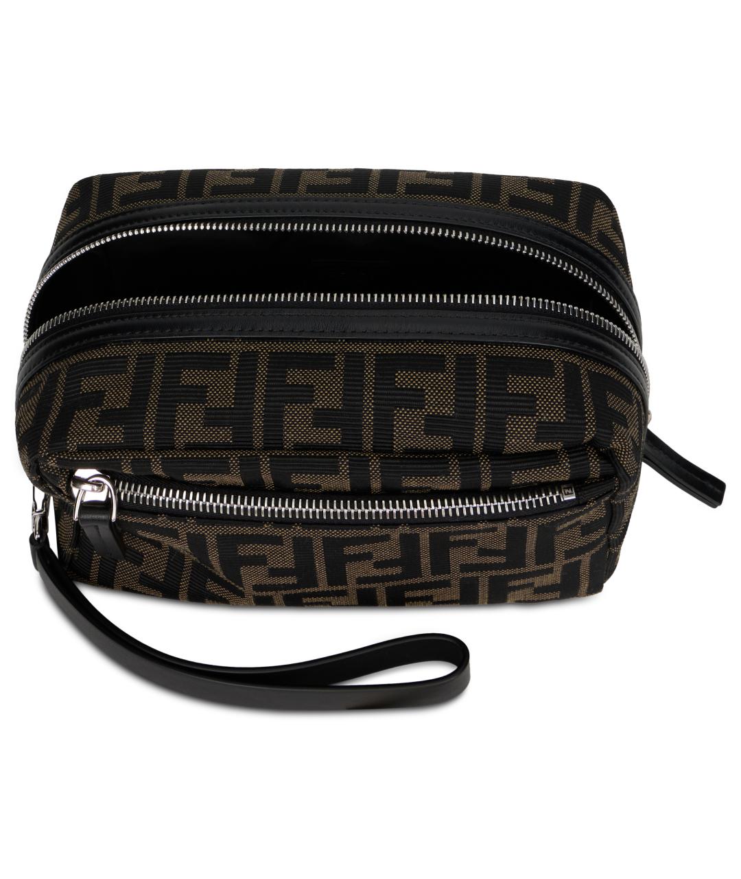 FENDI Коричневая тканевая косметичка, фото 3