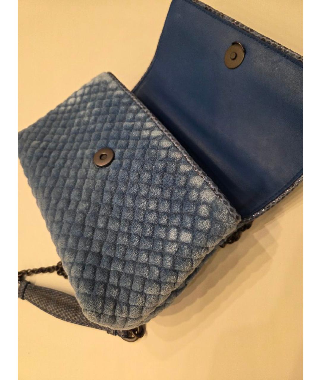 BOTTEGA VENETA Голубая бархатная сумка через плечо, фото 6