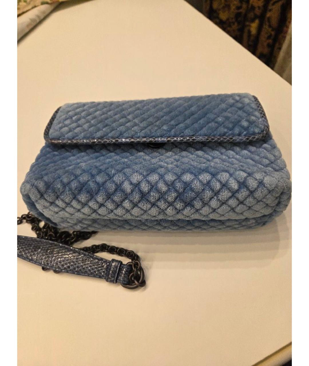 BOTTEGA VENETA Голубая бархатная сумка через плечо, фото 5