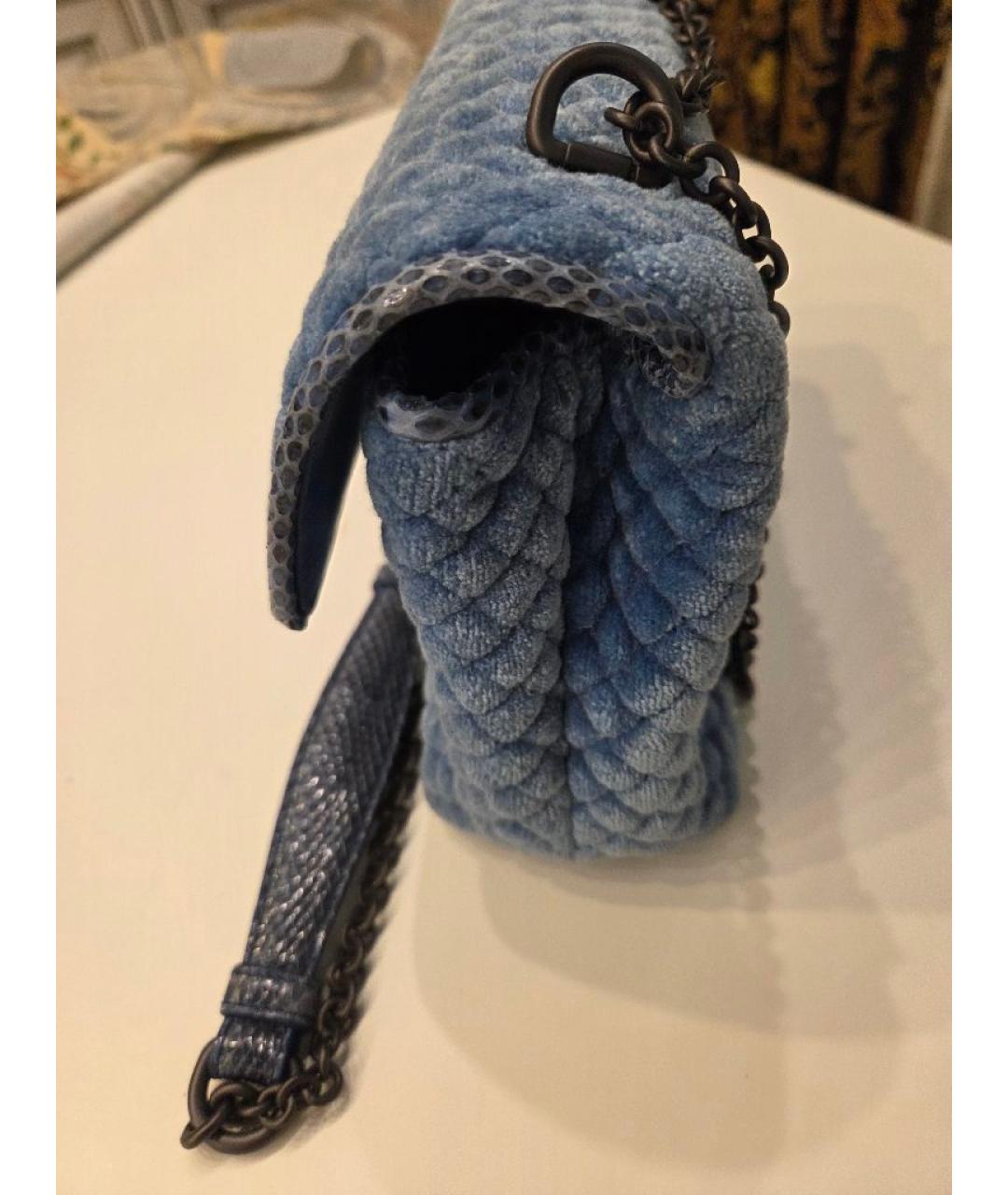 BOTTEGA VENETA Голубая бархатная сумка через плечо, фото 3
