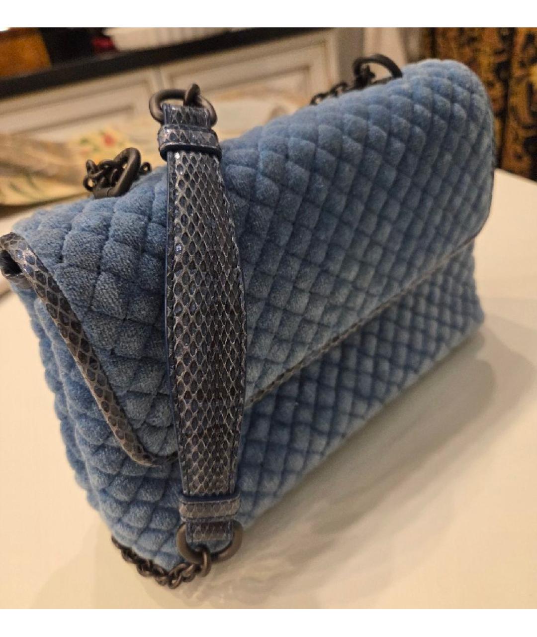 BOTTEGA VENETA Голубая бархатная сумка через плечо, фото 2