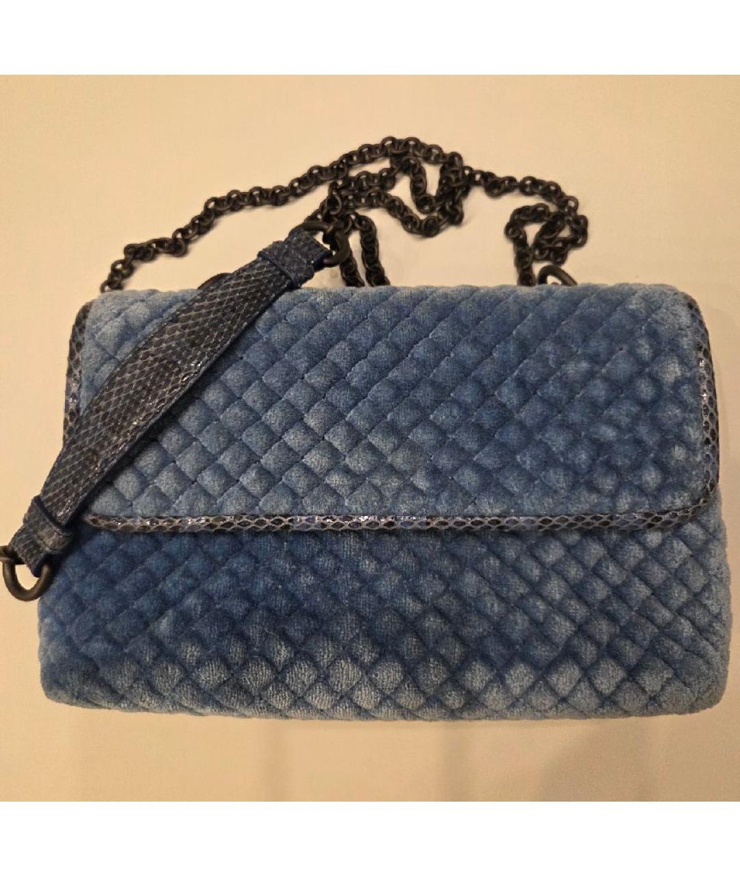 BOTTEGA VENETA Голубая бархатная сумка через плечо, фото 7