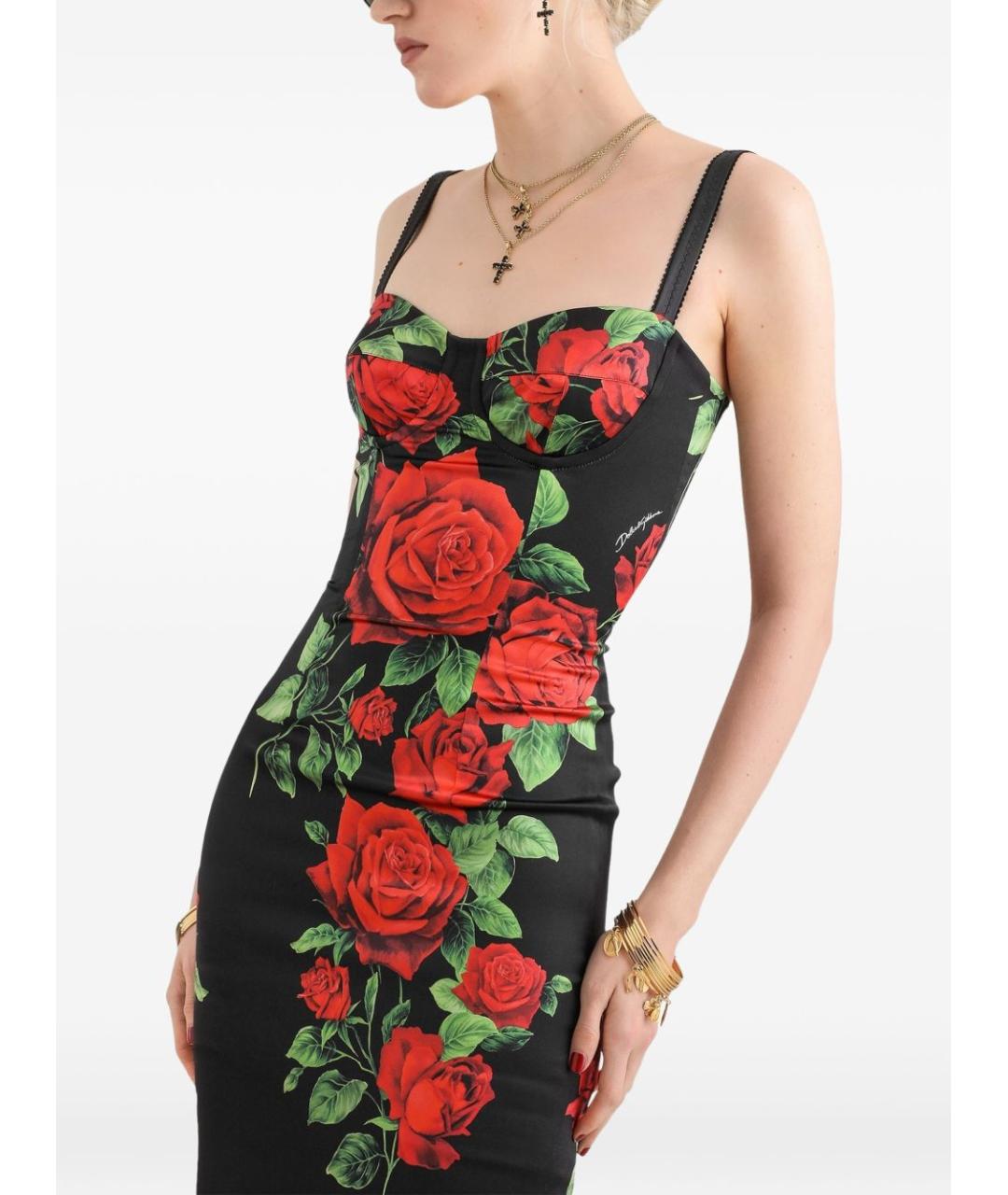 DOLCE&GABBANA Черное шелковое повседневное платье, фото 5