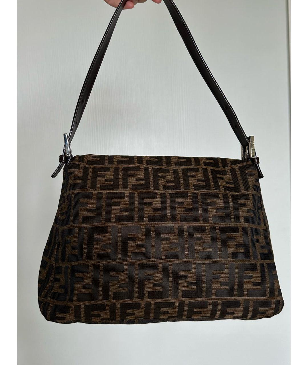 FENDI Коричневая сумка с короткими ручками из канвы, фото 3