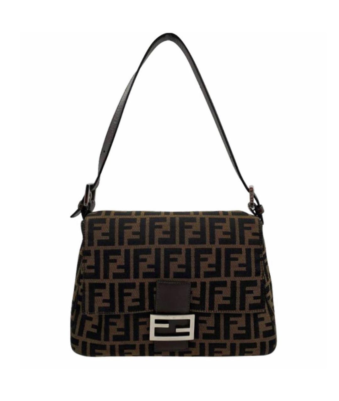 FENDI Коричневая сумка с короткими ручками из канвы, фото 1