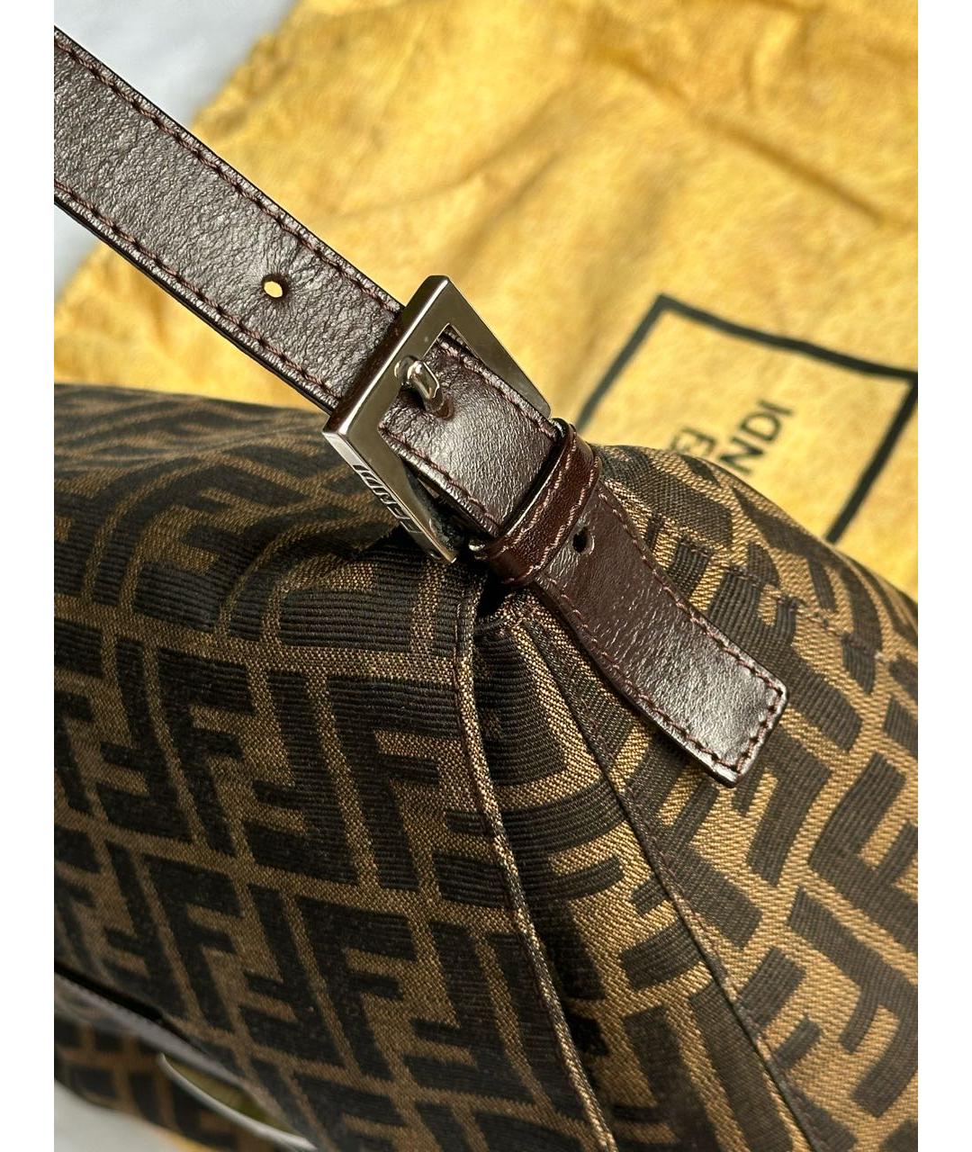 FENDI Коричневая сумка с короткими ручками из канвы, фото 5