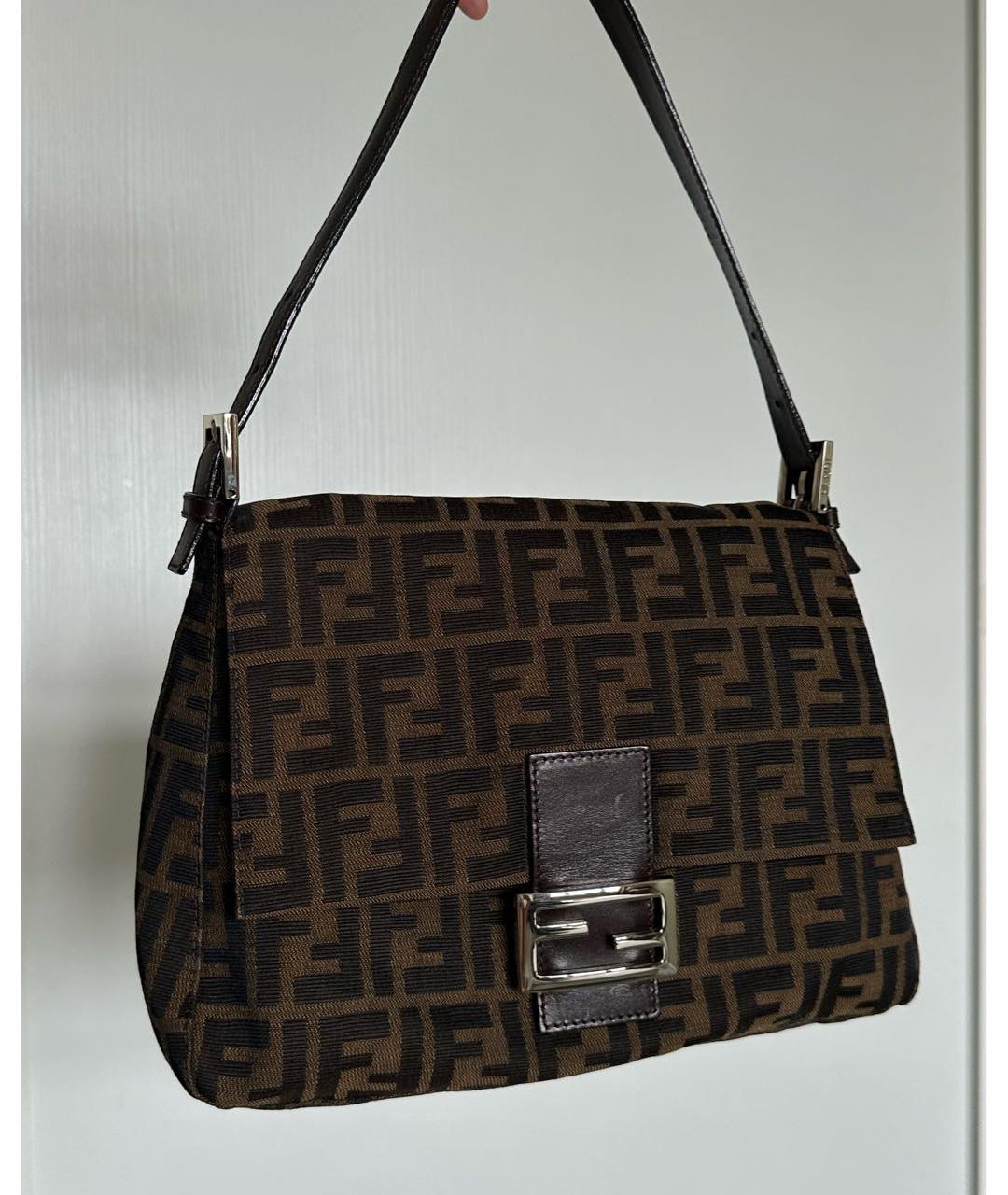 FENDI Коричневая сумка с короткими ручками из канвы, фото 2