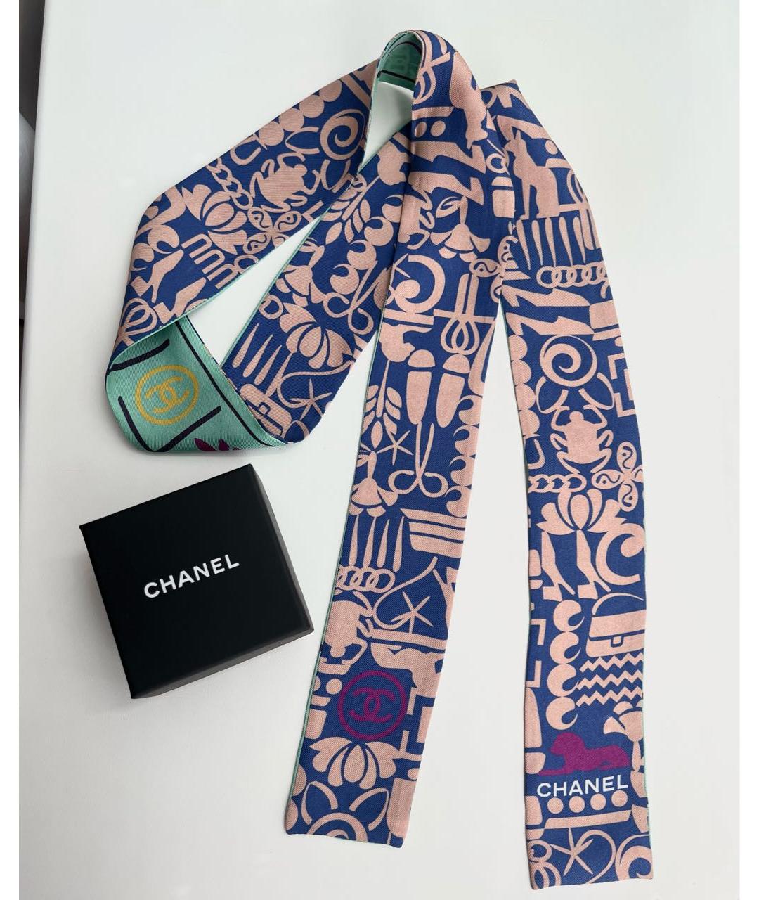 CHANEL PRE-OWNED Бирюзовый шелковый платок, фото 4