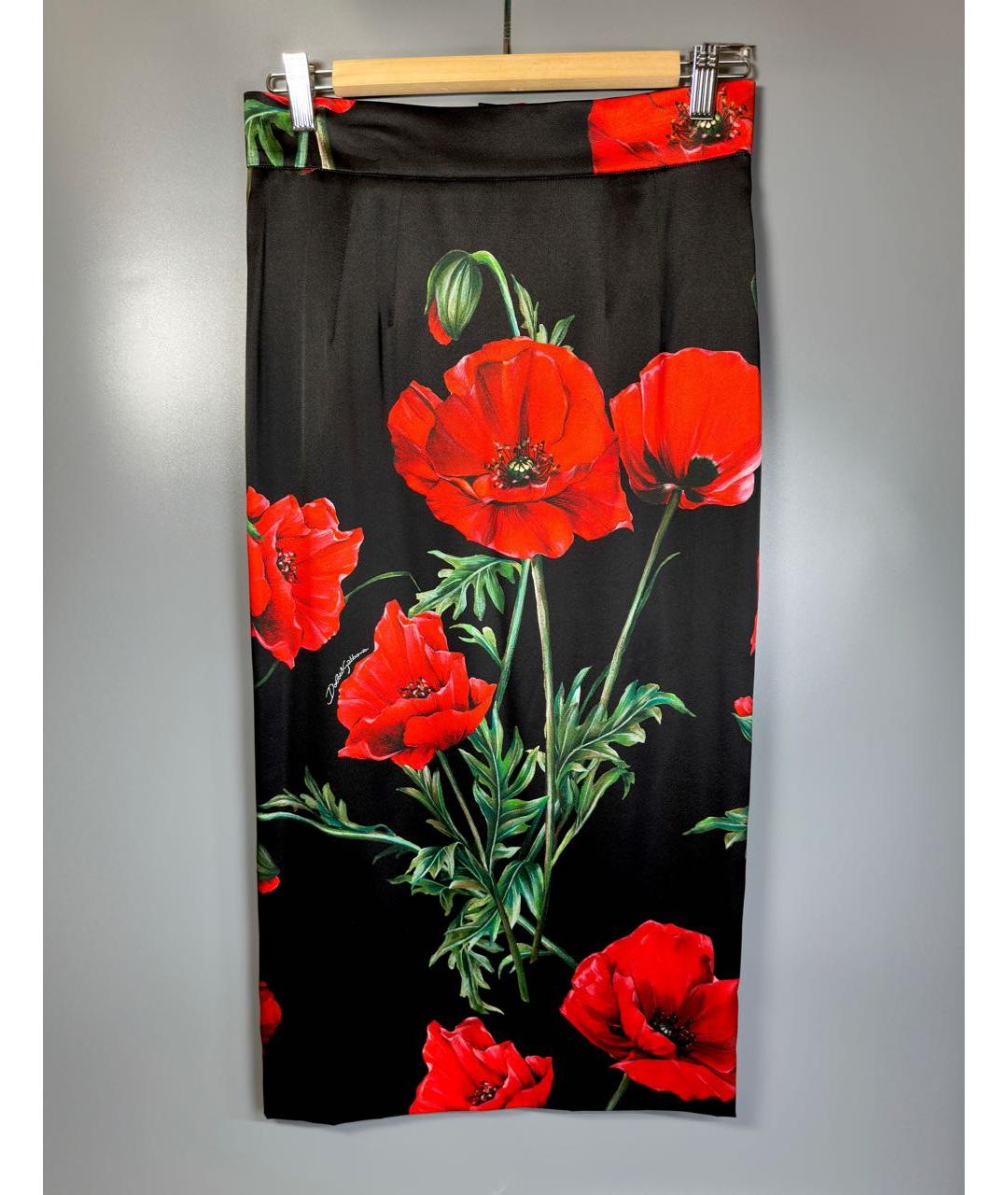 DOLCE&GABBANA Черная шелковая юбка миди, фото 2