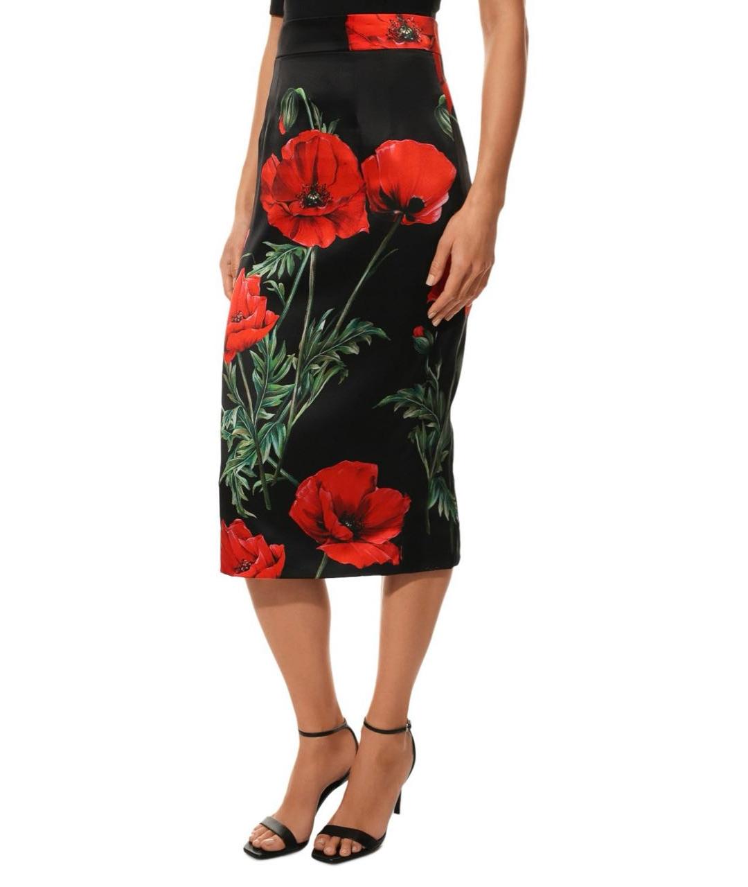 DOLCE&GABBANA Черная шелковая юбка миди, фото 6