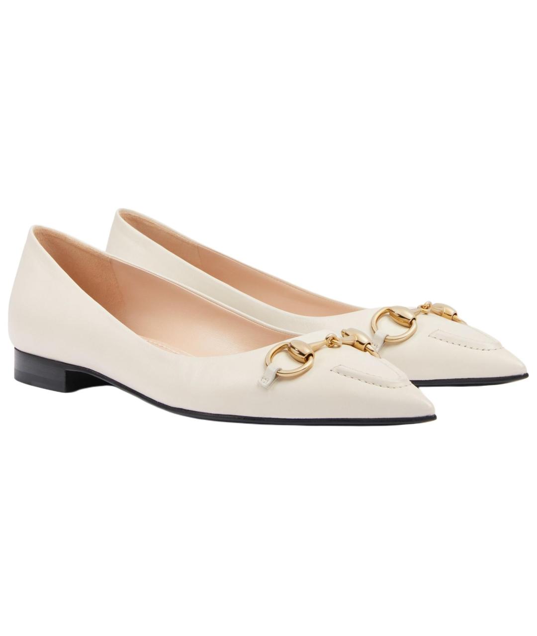 GUCCI Бежевые кожаные балетки, фото 3