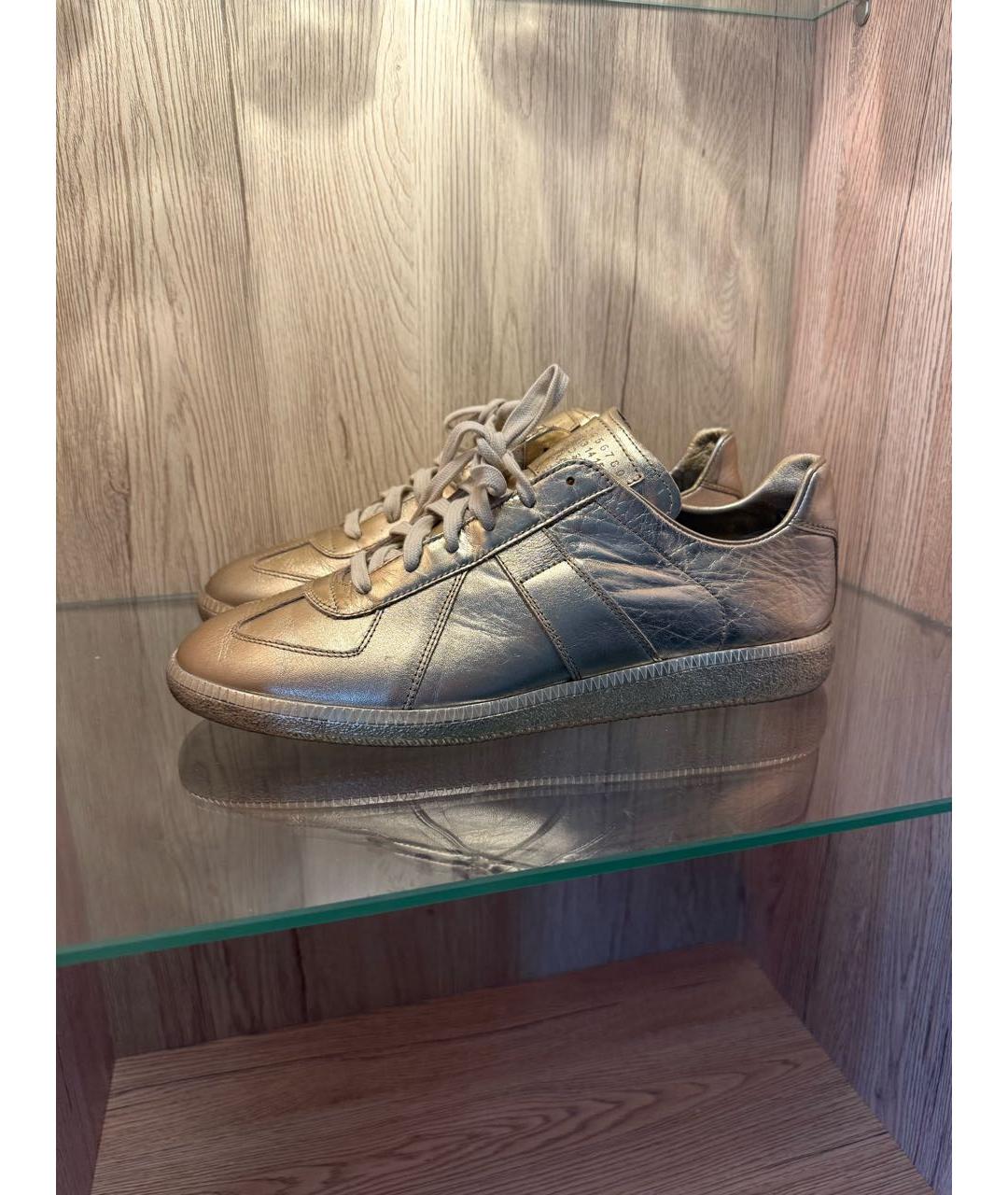 MAISON MARGIELA Золотые кожаные низкие кроссовки / кеды, фото 4