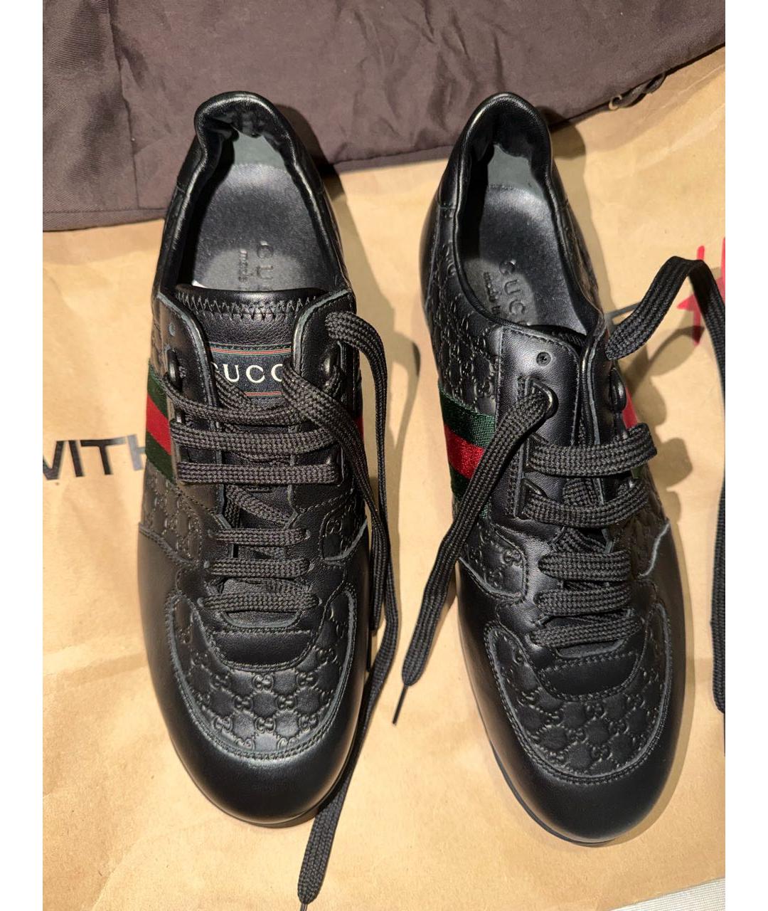 GUCCI Черные кожаные низкие кроссовки / кеды, фото 2